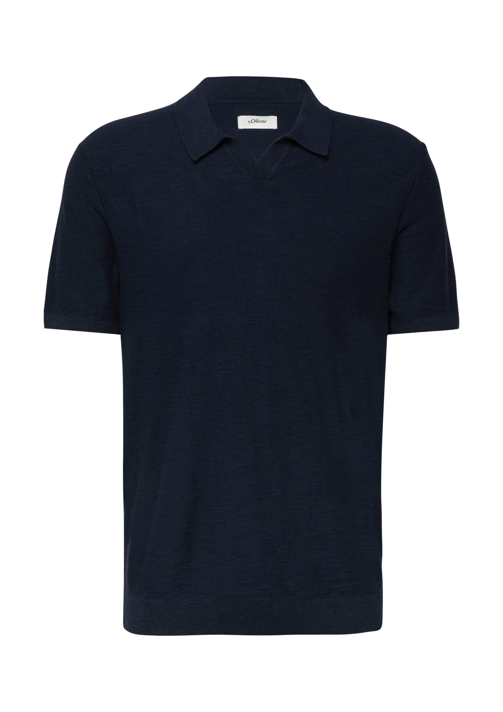 s.Oliver Kurzarmpullover Strickpullover Strick-Poloshirt in Flammgarnstruktur