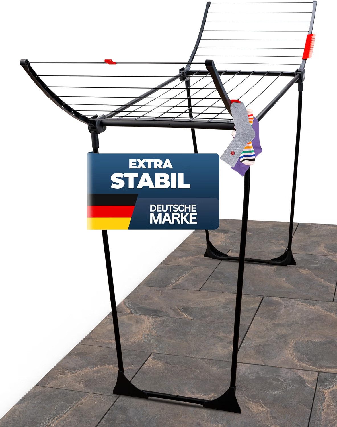 STAHLMANN COMMERCE GmbH Wäscheständer Schwarz [18 m Trockenfläche] mit 1,05 m Flügeln klappbar, 18 m Trockenfläche, 1,05 m Flügel, klappbar,platzsparend