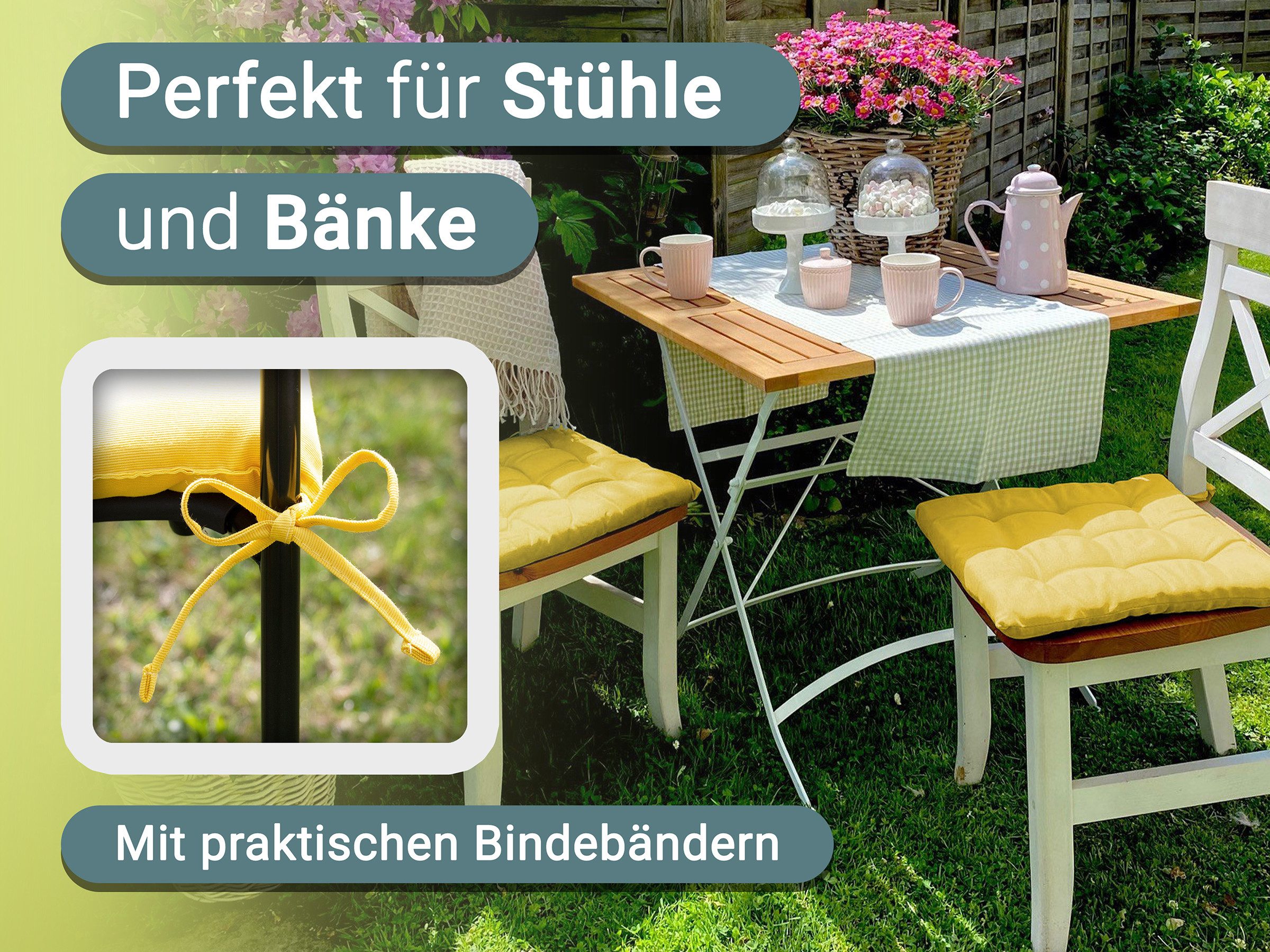 ZOLLNER Stuhlkissen, 40 x 40 x 3 cm, mit Bindebänder, für Indoor und Outdoo günstig online kaufen