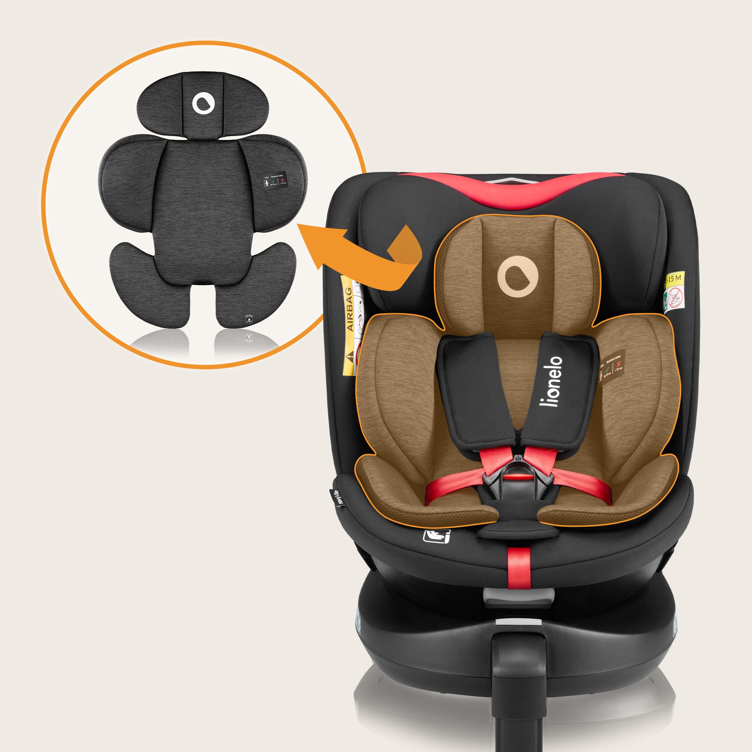 lionelo Autokindersitz NAVY I-SIZE, ab: ab Geburt, bis: 12 Jahren, ab: 40,00 cm, bis: 150,00 cm, (Set), 40-150cm/Ein Kindersitz für den gesamten Zeitraum/i-Size
