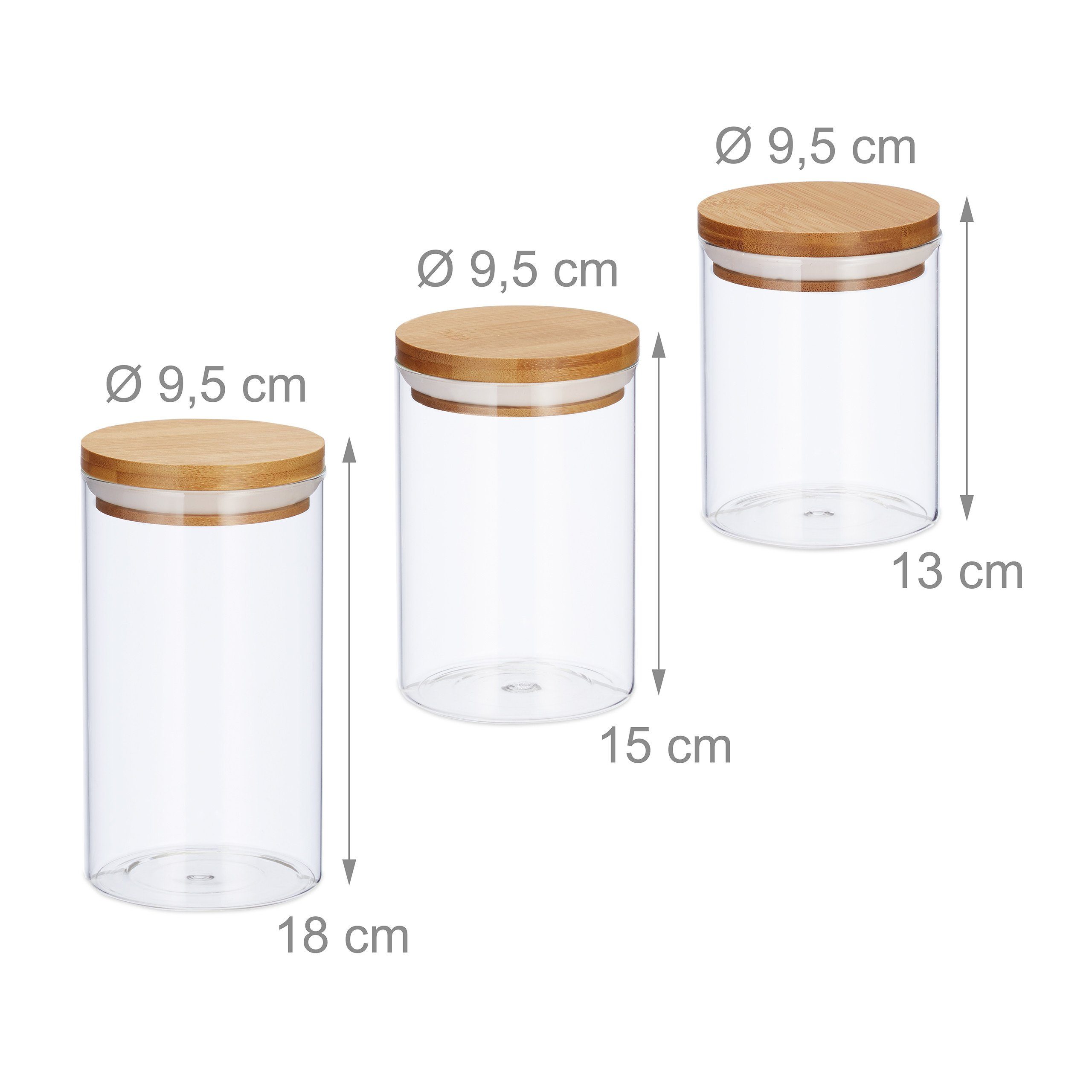relaxdays Vorratsdose 3er Set Vorratsdosen Glas ver. Größen, Glas, (3-tlg) – Bild 4 von 5