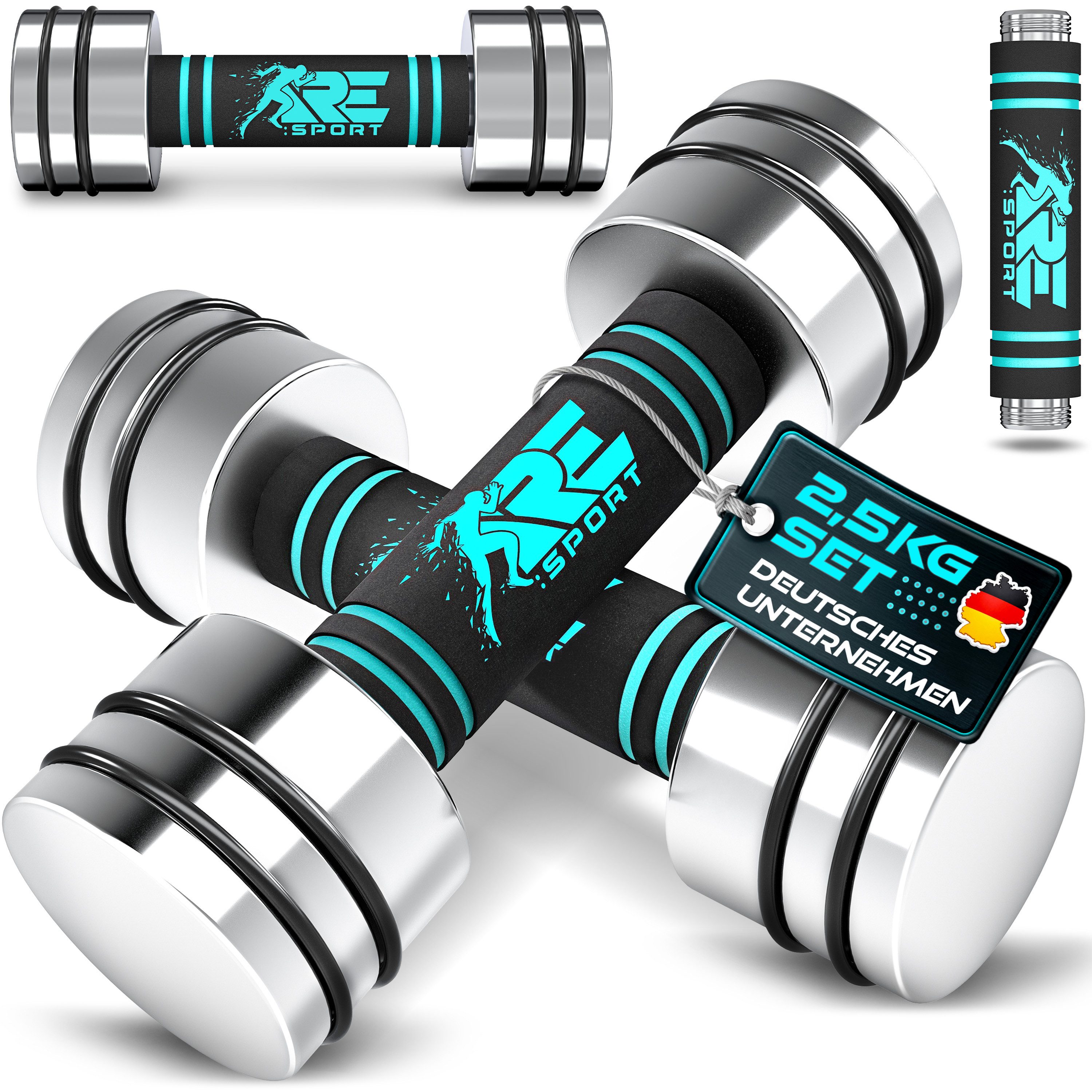 RE:SPORT Hantel 2er Hanteln Set aus massivem Stahl 2,5/5/7,5/10 kg, Hantel, (Kurzhanteln Home Gym, Krafttraining & Muskelaufbau, Fitness Kurzhantel mit Gewichten & Schaumstoffgriff)