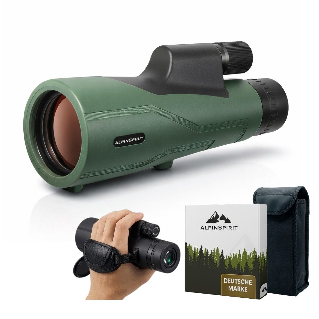 AlpinSpirit Monokular 12x50 mit Nitrogen, inkl. Handschlaufe [IPX6,FMC & BAK4] Monokular (HD Weitsicht Fernrohr,Monocular, wasserabweisend, für Jagd & Wandern)