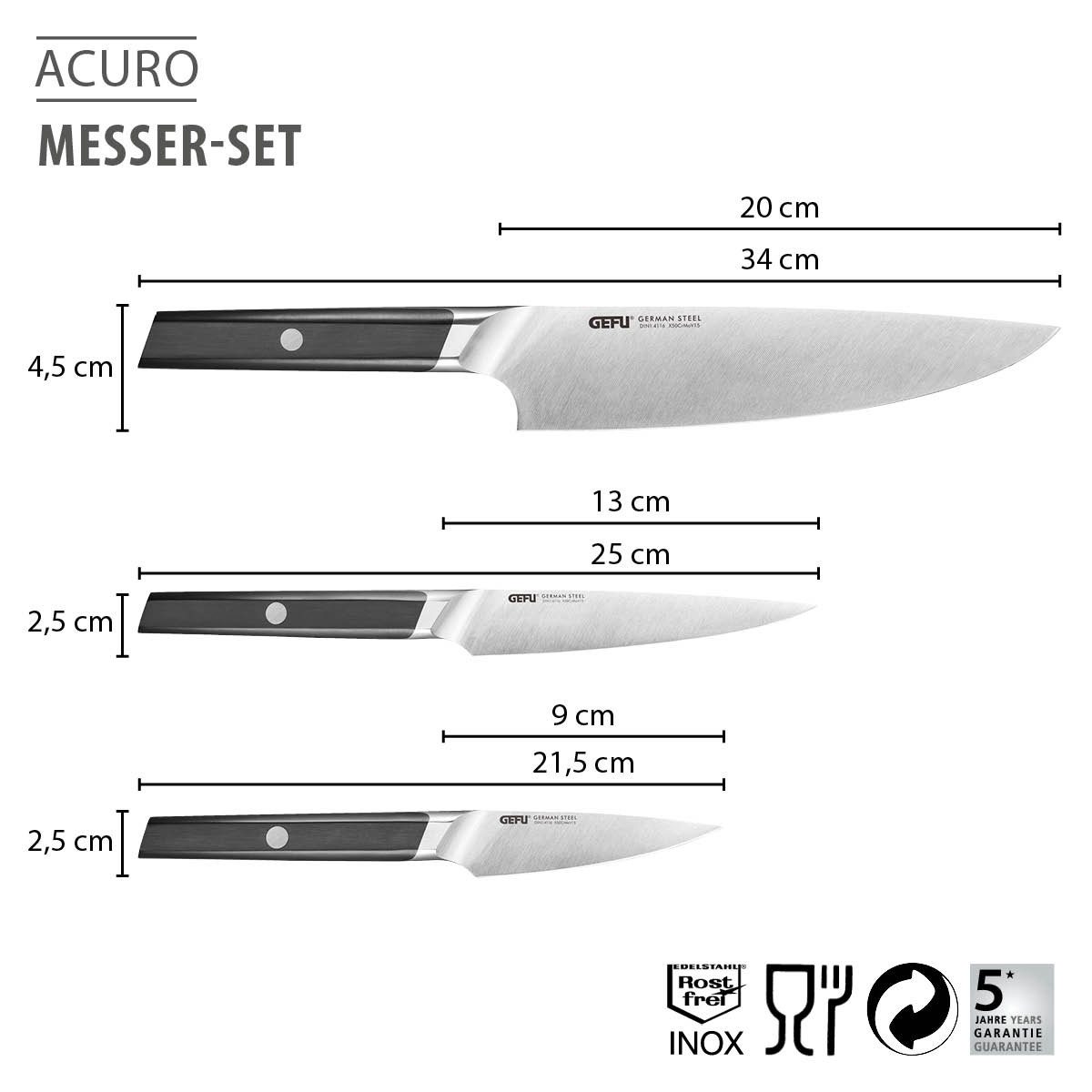 GEFU Messer-Set Messer-Set ACURO, 3-teilig