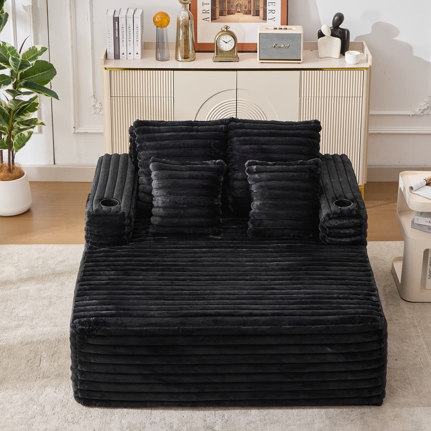 ANYSUN XXL-Sessel mit extra tiefer Sitzfläche, Schaumstoffpolsterung & 2 Getränkehaltern, Chaiselongue für 2 Personen mit Rückenkissen & Armlehnen, ohne Montage