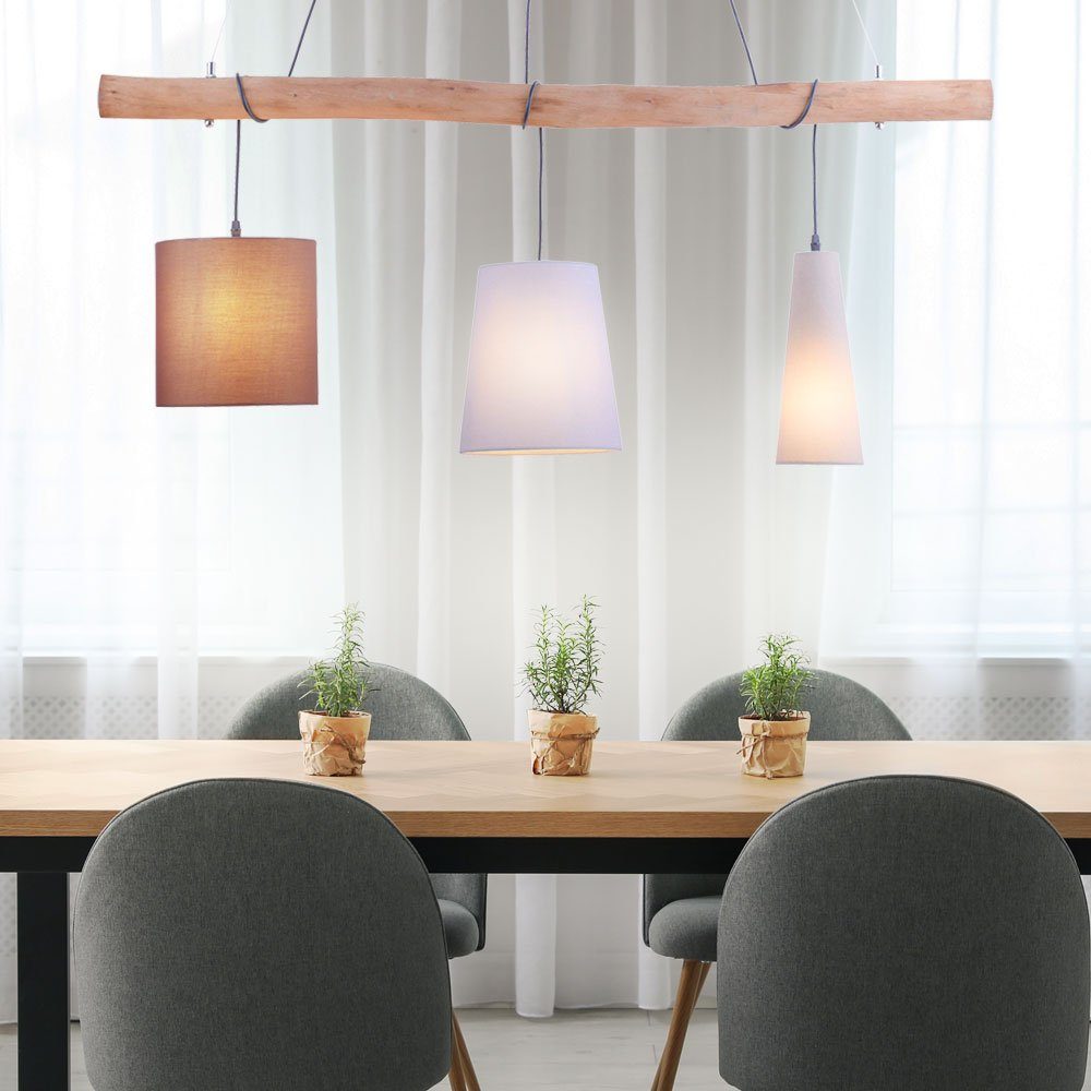 Hänge Balken Farbwechsel, im dimmbar Textil Leuchtmittel inklusive, Lampe Fernbedienung LED Warmweiß, etc-shop Leuchte Pendelleuchte, Holz Set