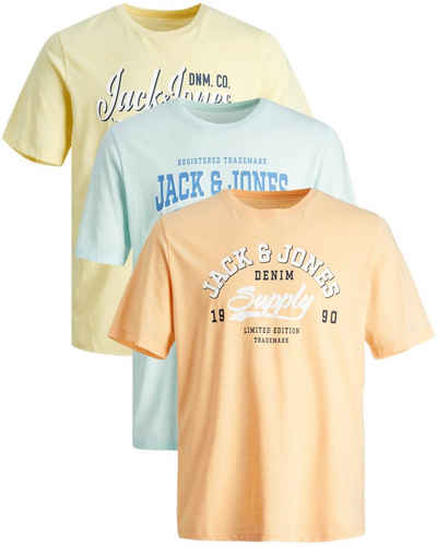 Jack & Jones Print-Shirt Bequemes Slimfit Shirt (Spar-Set, 3er-Pack) bedrucktes Oberteil aus Baumwolle, Größe S