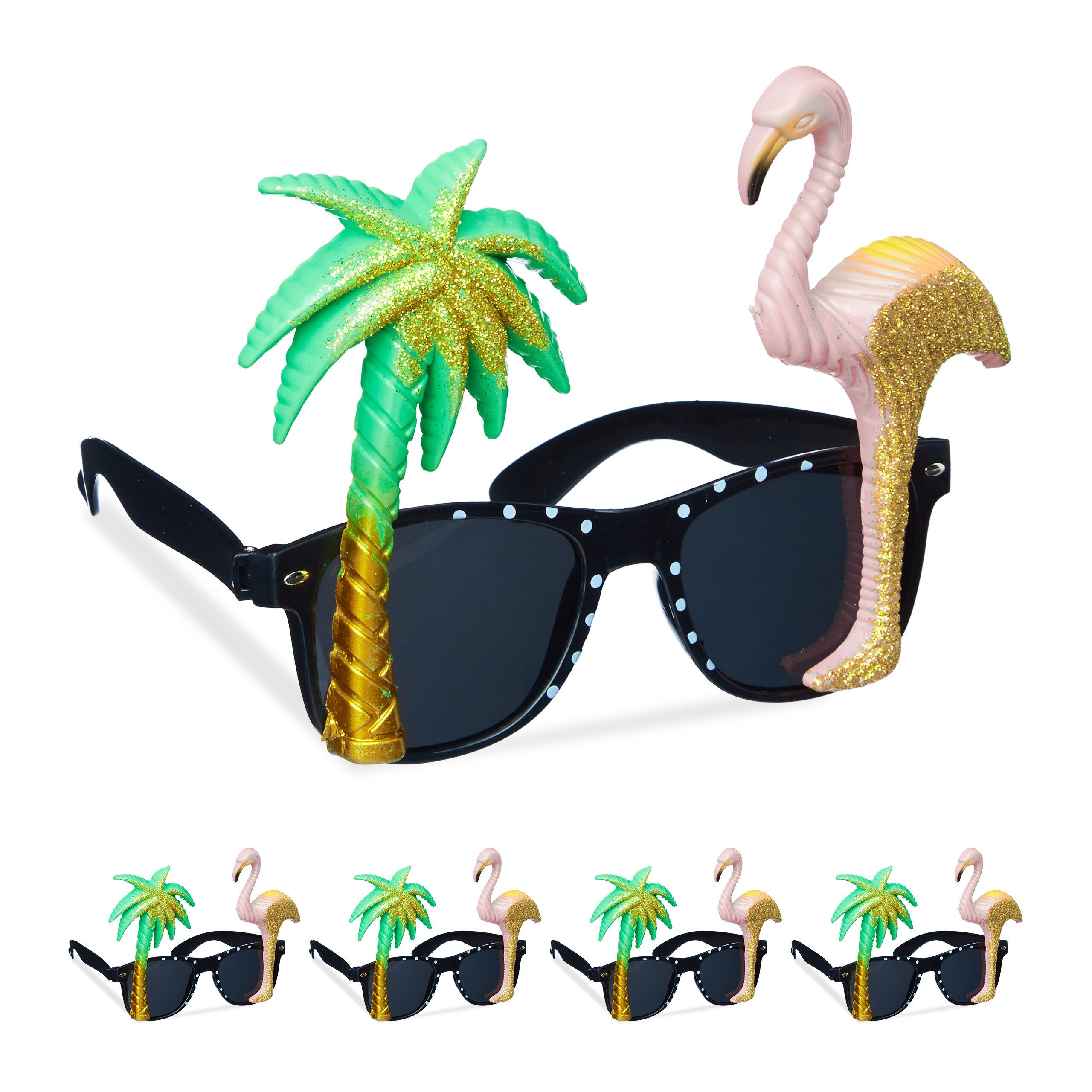 relaxdays Kostüm 5er Set Partybrille Flamingo und Palme