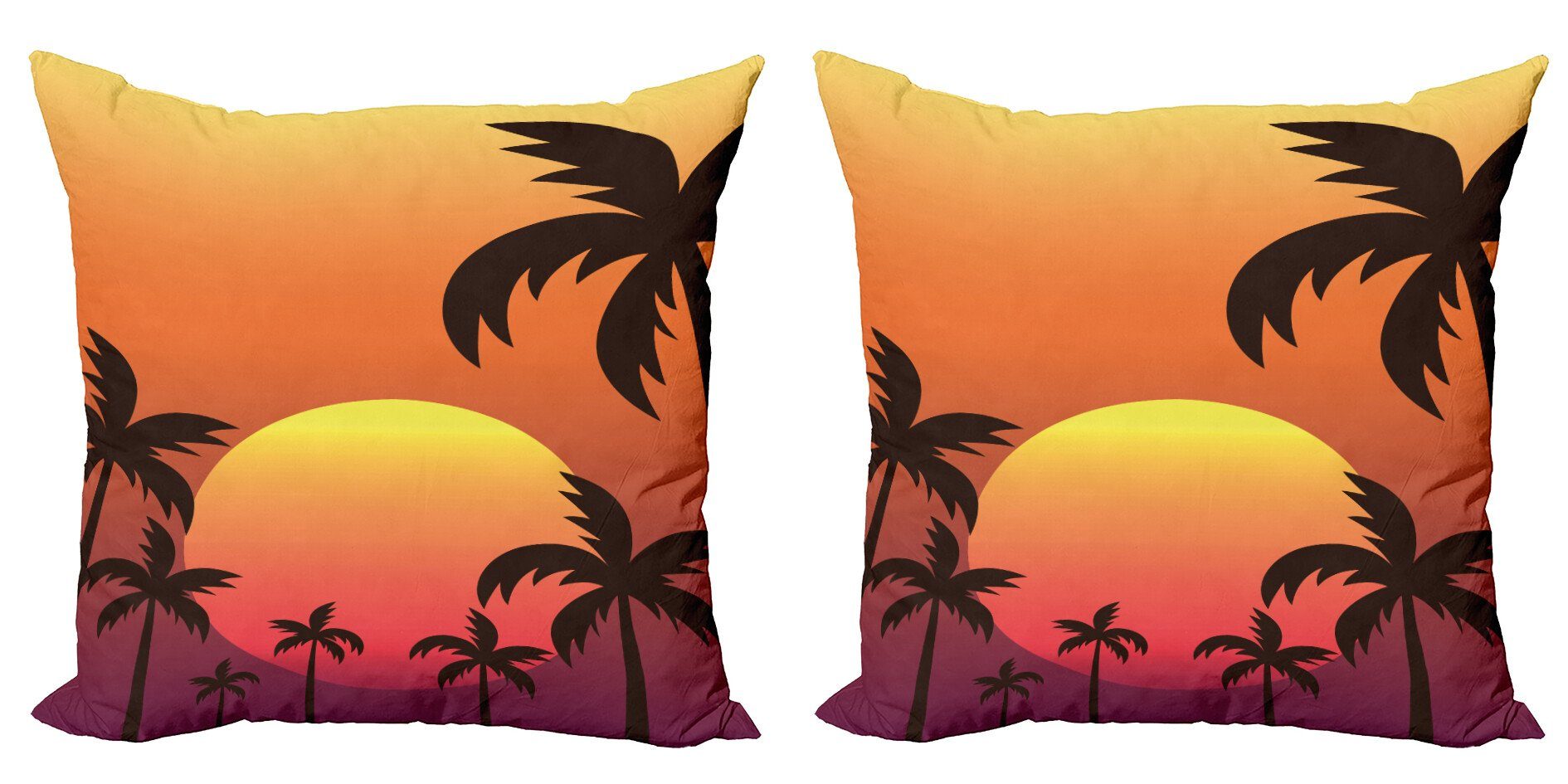 Kissenbezüge Modern Accent Doppelseitiger Digitaldruck, Abakuhaus (2 Stück), Grafik-Strand Sonnenuntergang mit Palmen Kunst