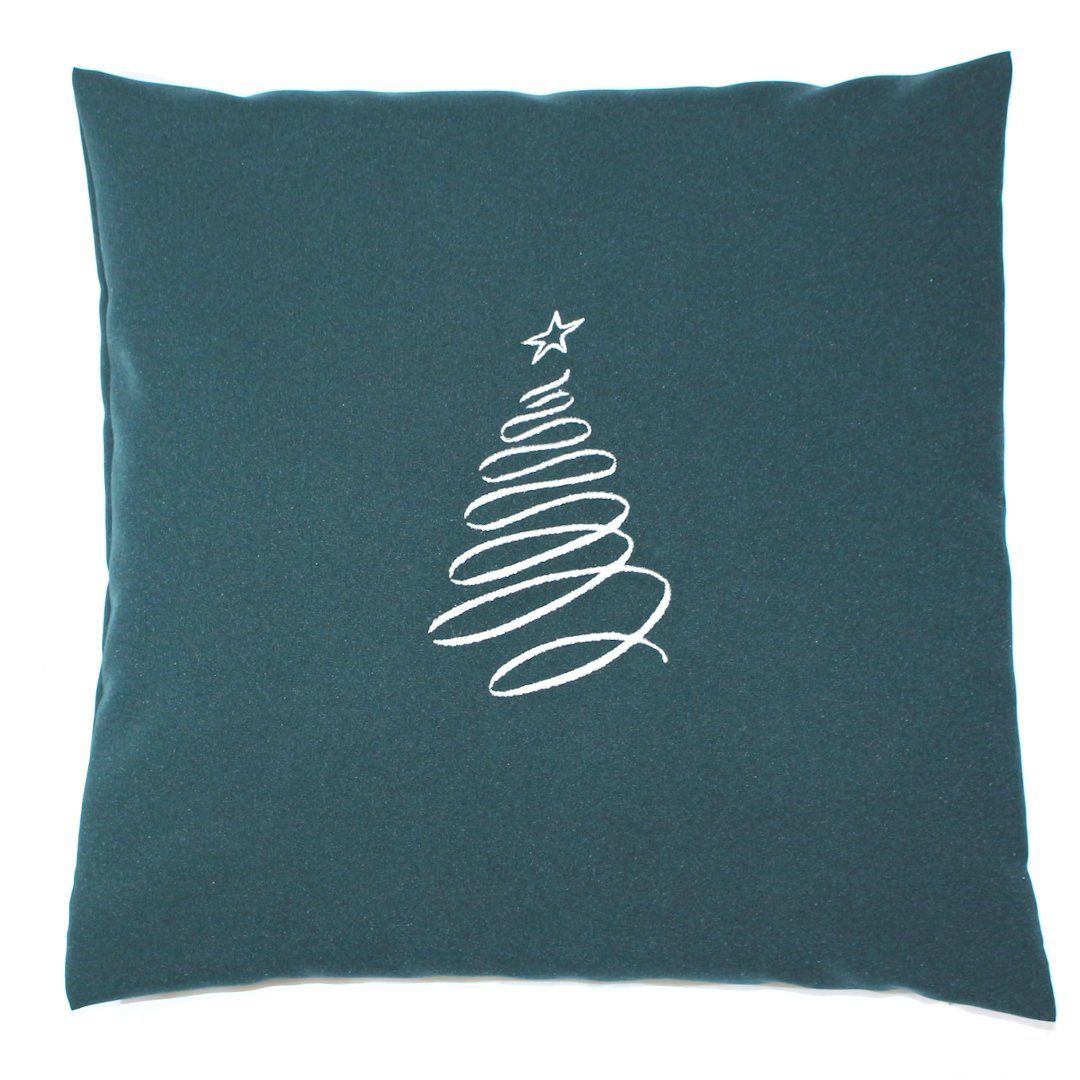 Kissenbezug Weihnachten Bezug mit Stickerei minimalistisch Christmas - Tannenbaum, Primawela Dunkel Grün