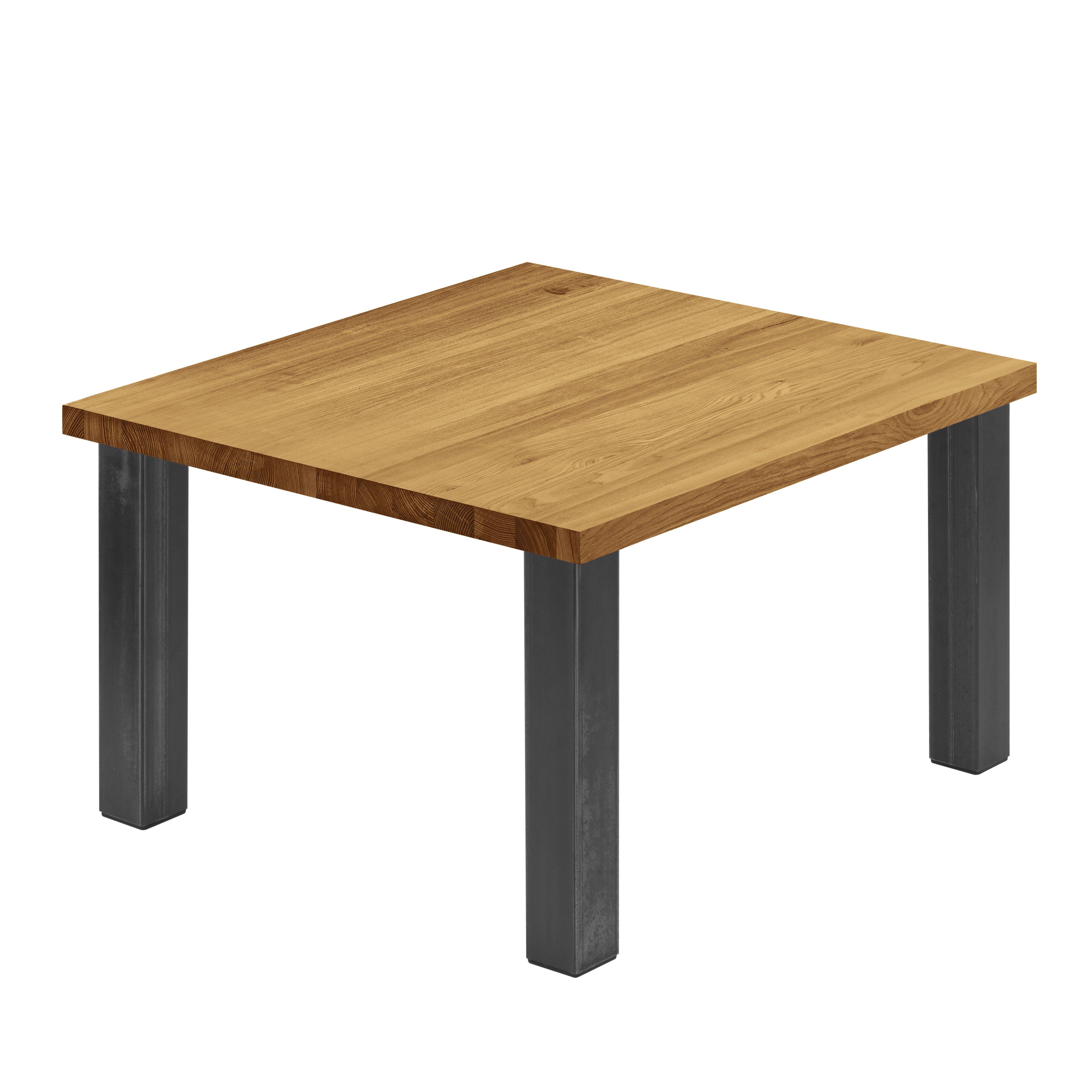 LAMO Manufaktur Esstisch Classic Küchentisch Tischplatte Massivholz inkl. Metallgestell (1 Tisch), gerade Kante Rohstahl mit Klarlack | Rustikal