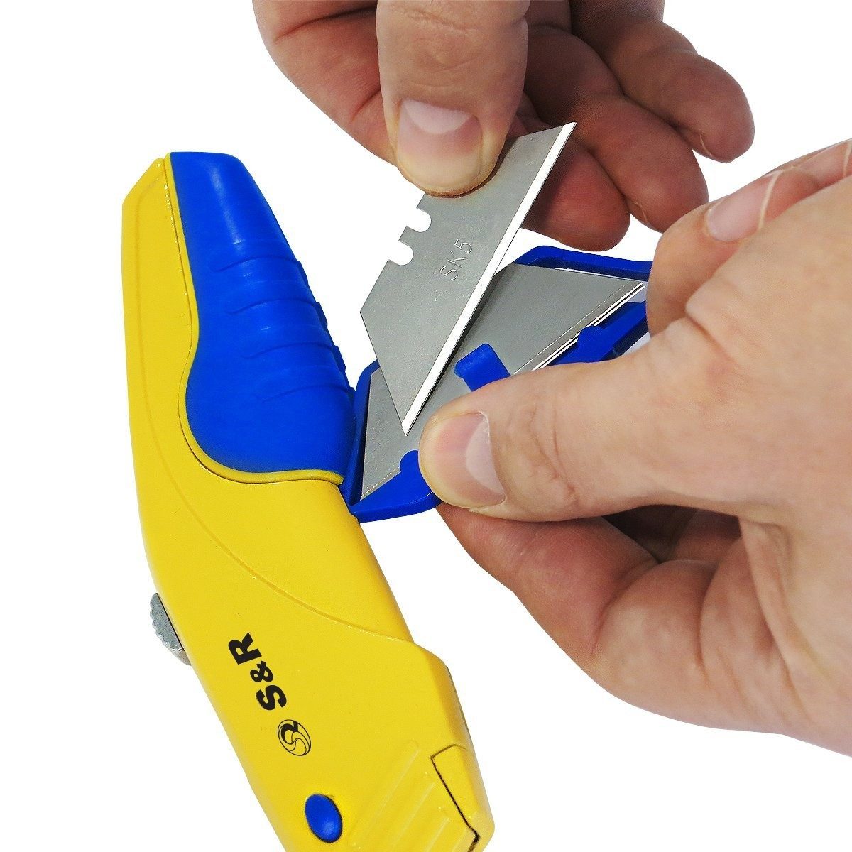 S&R Teppichmesser Schnellwechssel Profi Cuttermesser 168mm, (7-tlg., + 5 Ersatzklingen), SK5 Klinge 3-stufig, Klingenwechsel per Knopfdruck – Bild 5 von 5