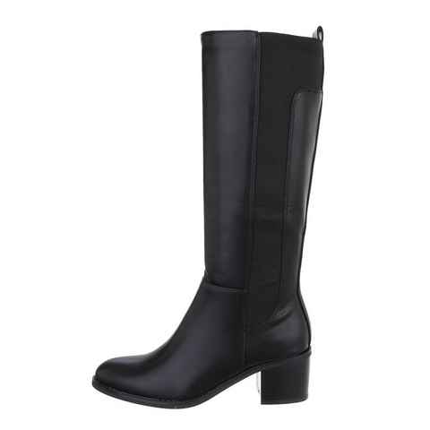 Ital-Design Damen Elegant Stiefel Blockabsatz Klassische Stiefel in Schwarz