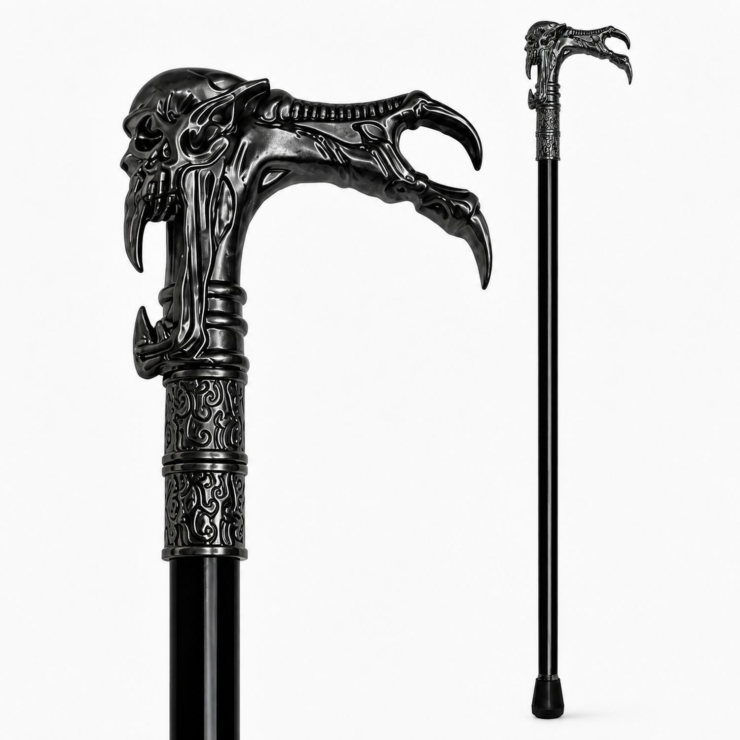 Zoelibat Kostüm Gehstock aus Metall 'Totenkopf Kralle', Schwarz S