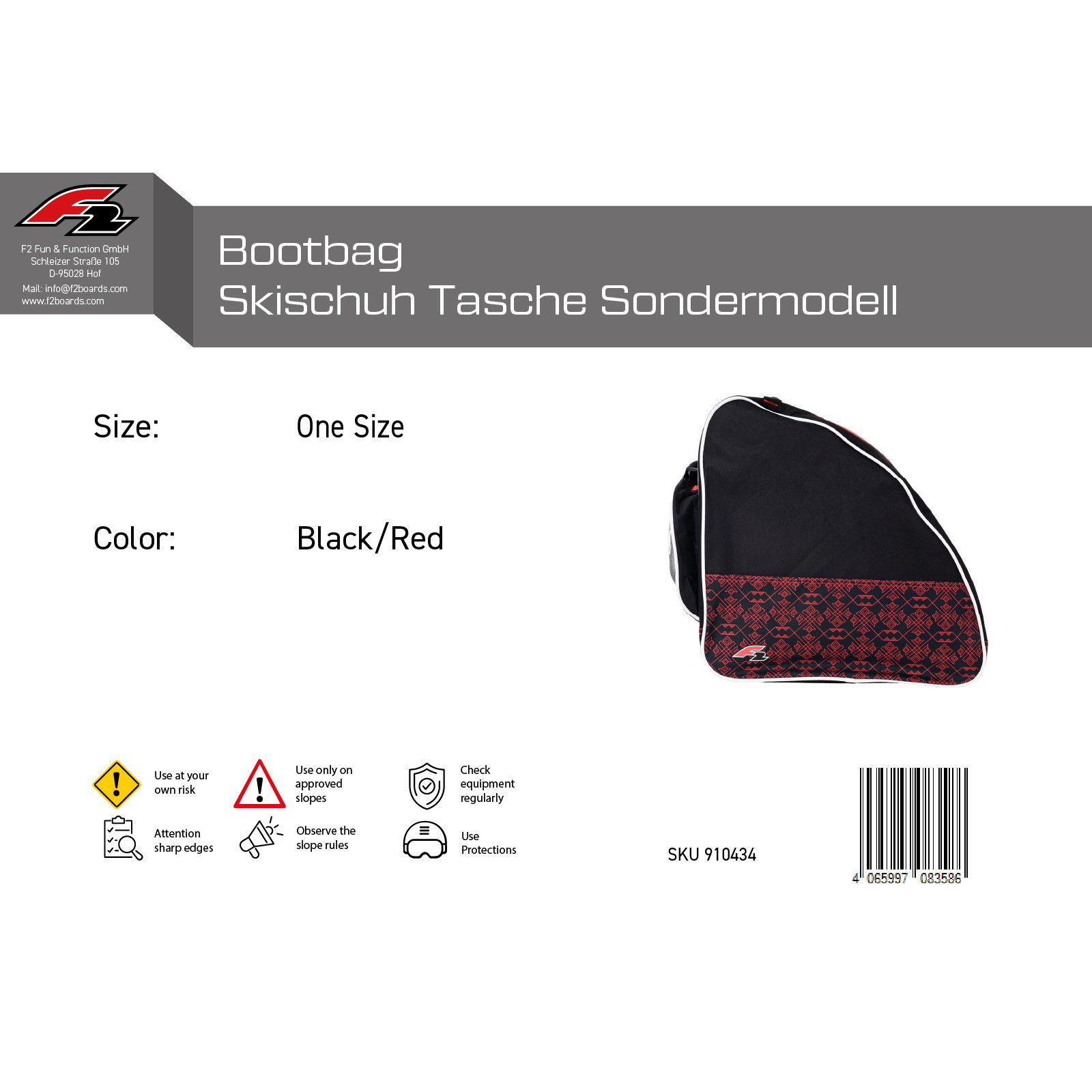 F2 Board Bag F2 Boot Bag Skischuh Tasche Sondermodell One Size Schwarz/Rot – Bild 3 von 3