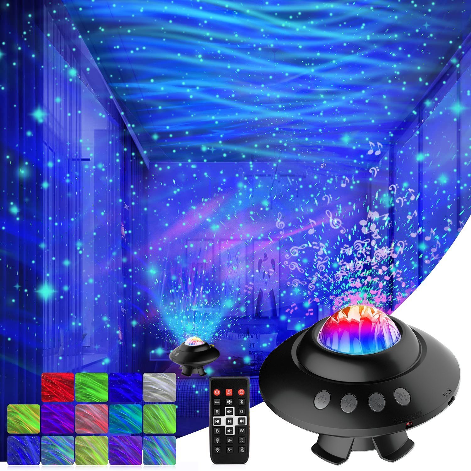 XERSEK LED Dekolicht LED Projektor Sternenhimmel Musik Lampe Starry Mond, für Baby Kinder Teen Erwachsene Schlafzimmer/Geburtstag/Party/Home Decor, mit Fernbedienung Bluetooth USB | Leuchtfiguren
