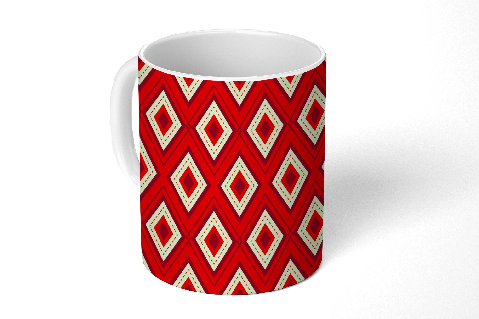 MuchoWow Tasse Weihnachten - Teetasse, Keramik, Kariert Becher, Kaffeetassen, - Geschenk Teetasse, Rot