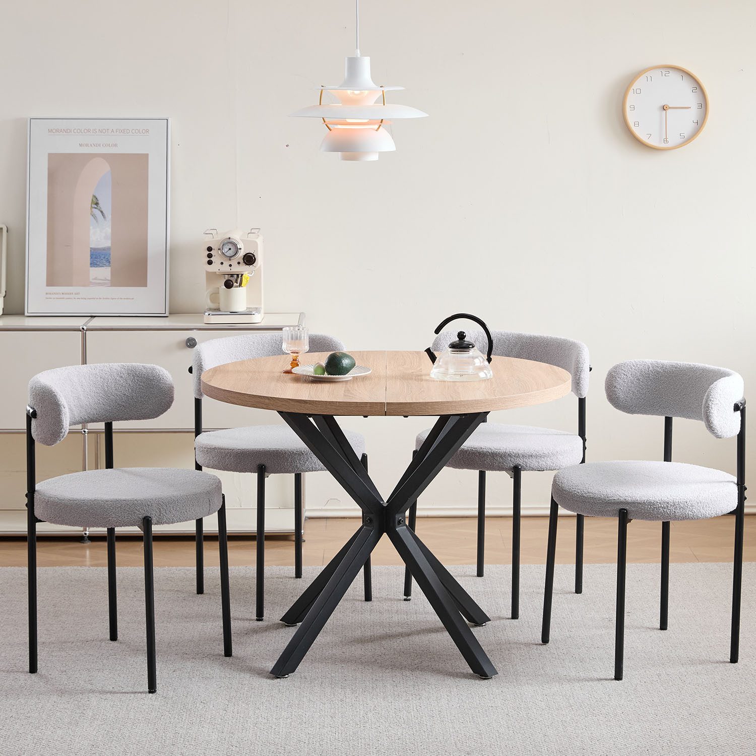 GrandCA HOME Esszimmerstuhl 4er Set Esszimmerstuhl, Moderner Gepolsterter Küchenstuhl (4 St), aus Teddyfellbezug – Hellgrau