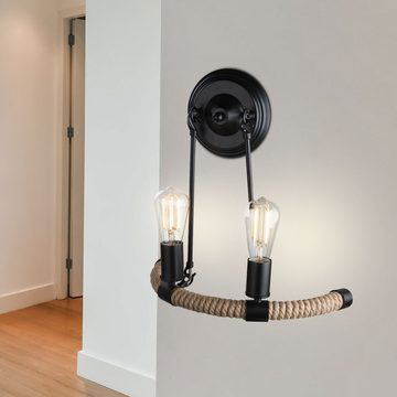 etc-shop Wandleuchte, Leuchtmittel nicht inklusive, Design Wand Lampe schwarz Wohn Zimmer Beleuchtung Hanf Seil