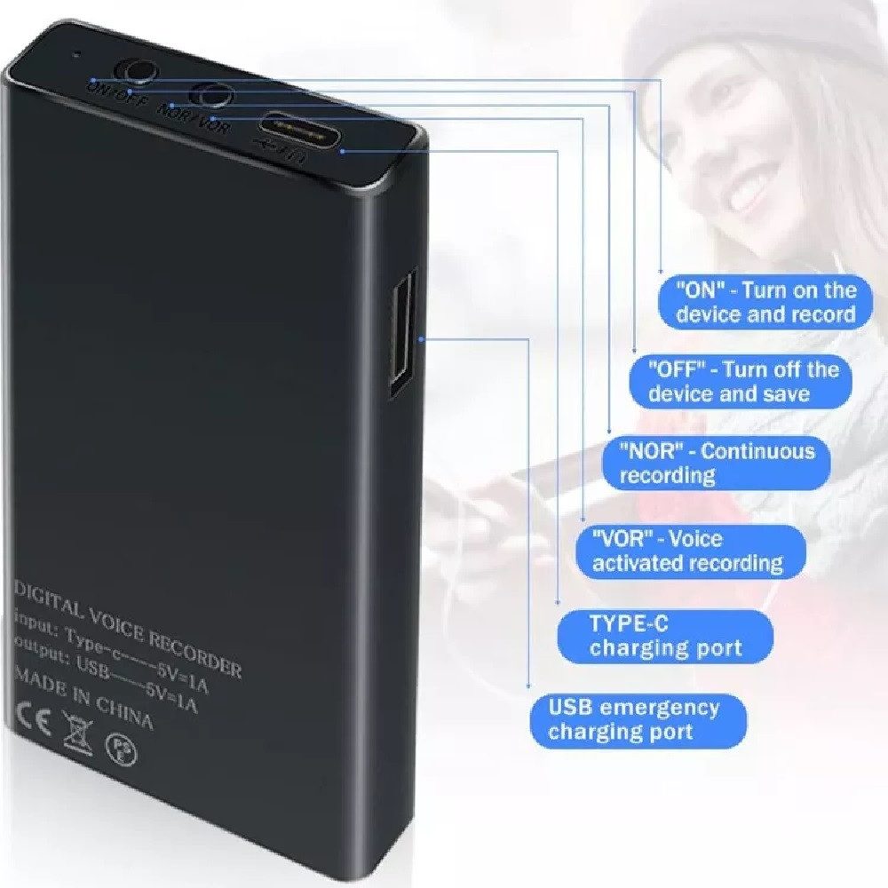 SpionProfi 32GB Mini Voice Recorder Diktiergerät Spion Ton Aufnahmegerät Auto Digitales Diktiergerät (2500mAH Powerbank mit Voice Recorder Diktiergerät Spion mit Magnet)