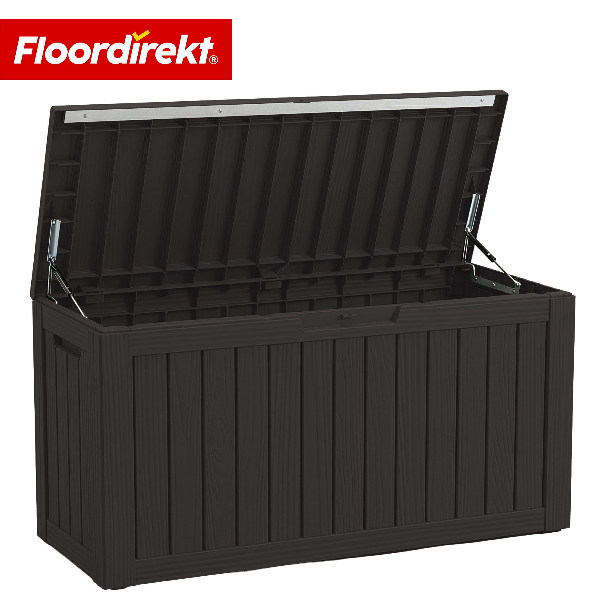 Floordirekt Gartenbox Floordirekt Gartenbox Holz-Optik wetterfeste Kissenbox 118L 270L 300L (Vorrichtung für Vorhängeschloss), Robuste Holz-Optik in Anthrazit oder Braun