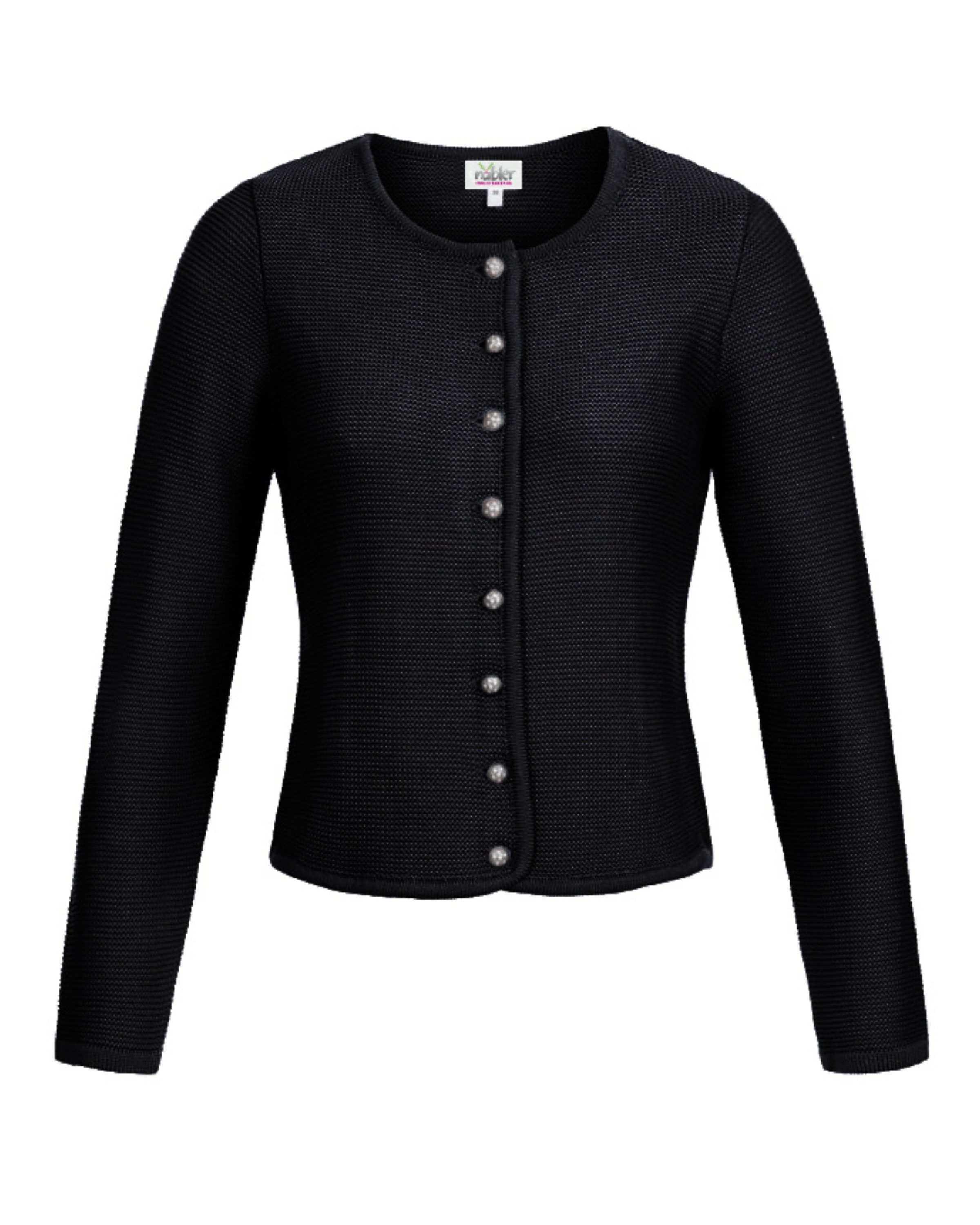 Nübler Trachtenstrickjacke Dirndljacke Anni Schwarz Strickjacke Langarm mit Knöpfen, Trachtenmode