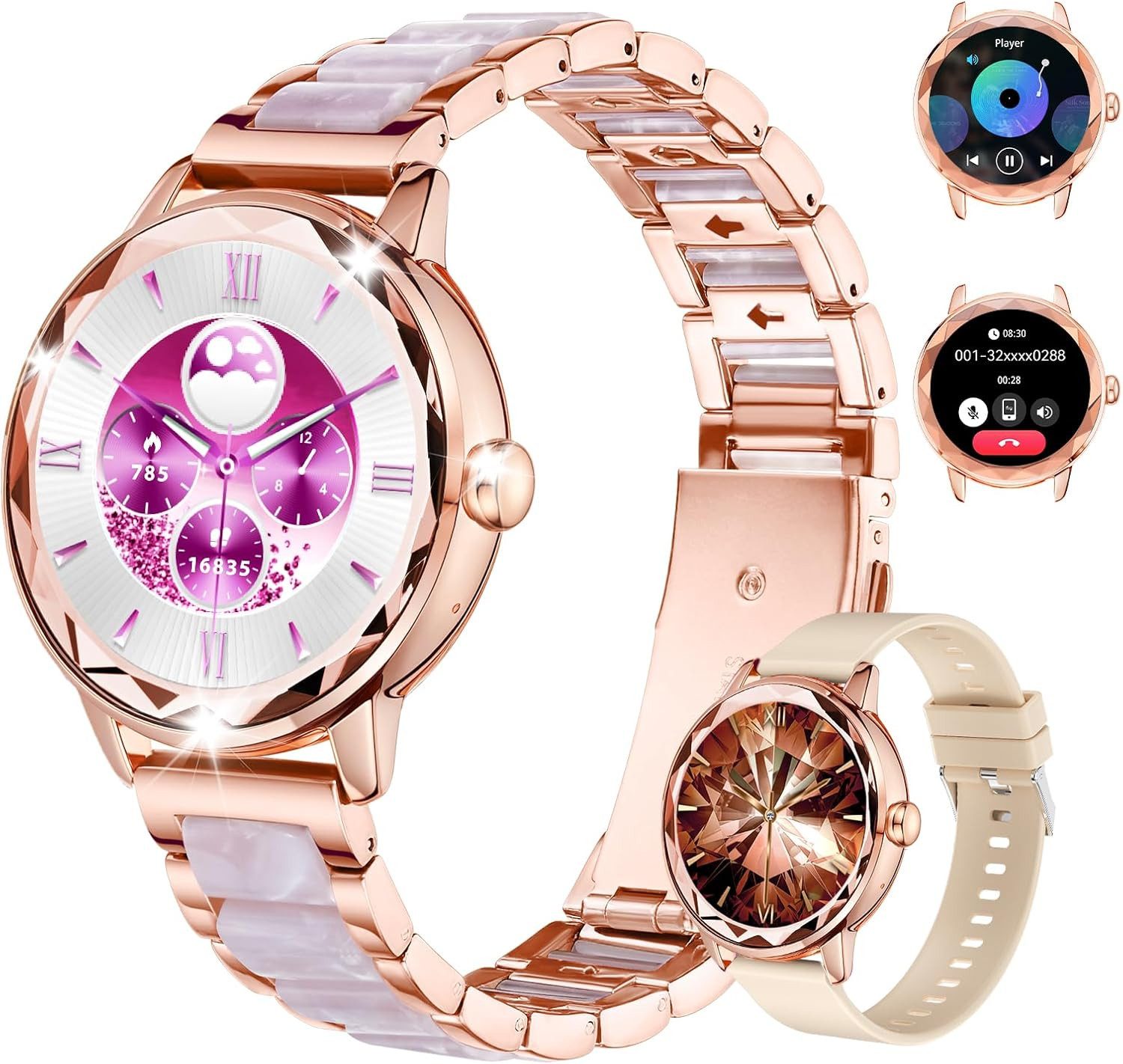 Damen's IP68 wasserdicht Fitness-Tracker Telefonfunktion Smartwatch