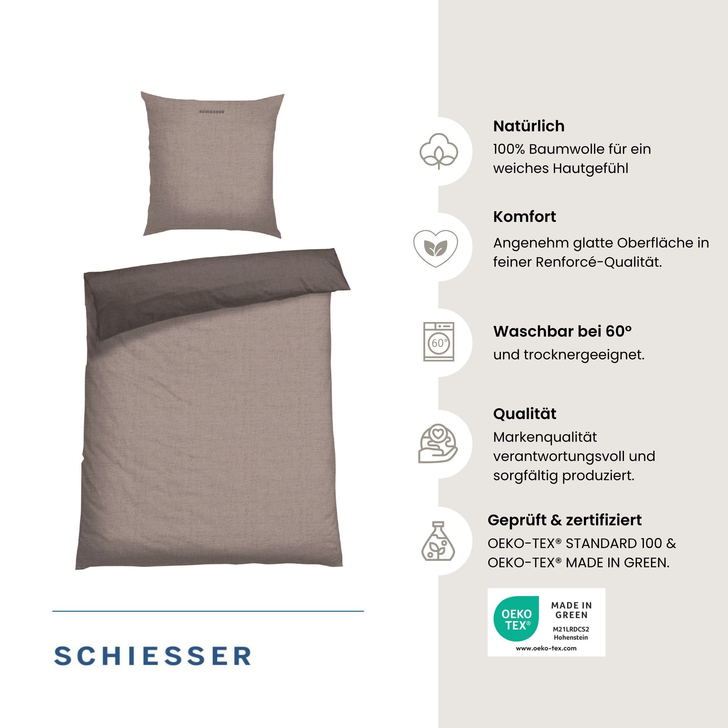Schiesser Wendebettwäsche Doubleface aus weicher Baumwolle mit edlem Melangeeffekt, Renforcé, 2 teilig, ab Größe 135x200 cm erhältlich, OEKO-TEX® MADE IN GREEN – Bild 2 von 5