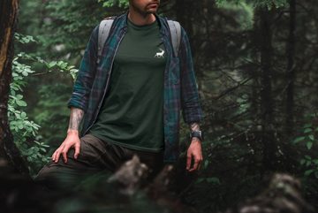 Baddery Print-Shirt Jäger T-Shirt - Walking Deer - Geschenk für Jäger - Jagd Tshirt auch Übergrößen, aus Baumwolle, hochwertiger Siebdruck