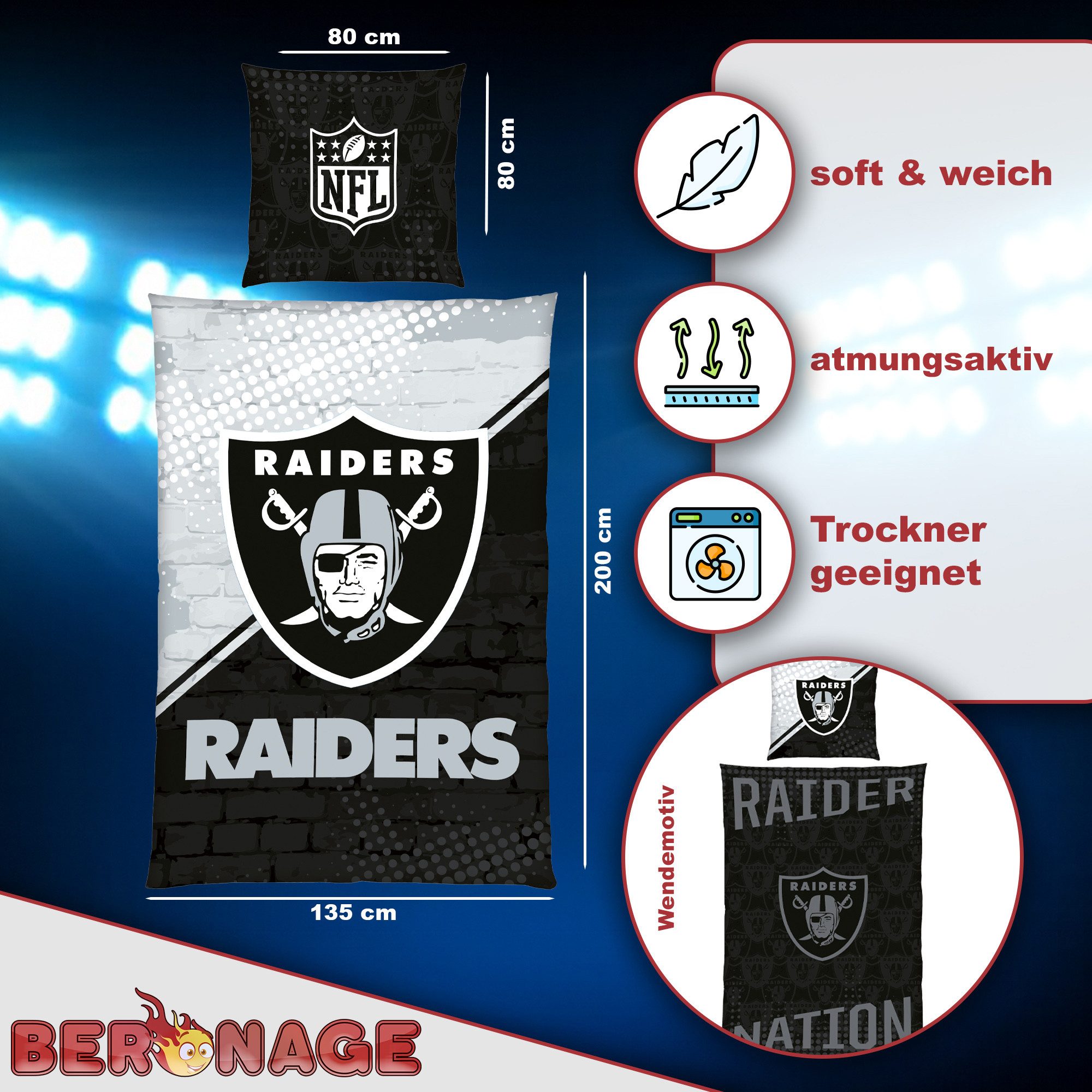 BERONAGE Wendebettwäsche NFL Las Vegas Raiders Bettwäsche Raider Nation Lin günstig online kaufen