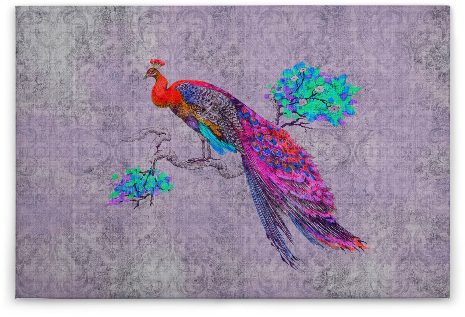 A.S. Création Tiere Bild Keilrahmen St), Bunt 3, (1 Leinwandbild Pfau peacock Lila