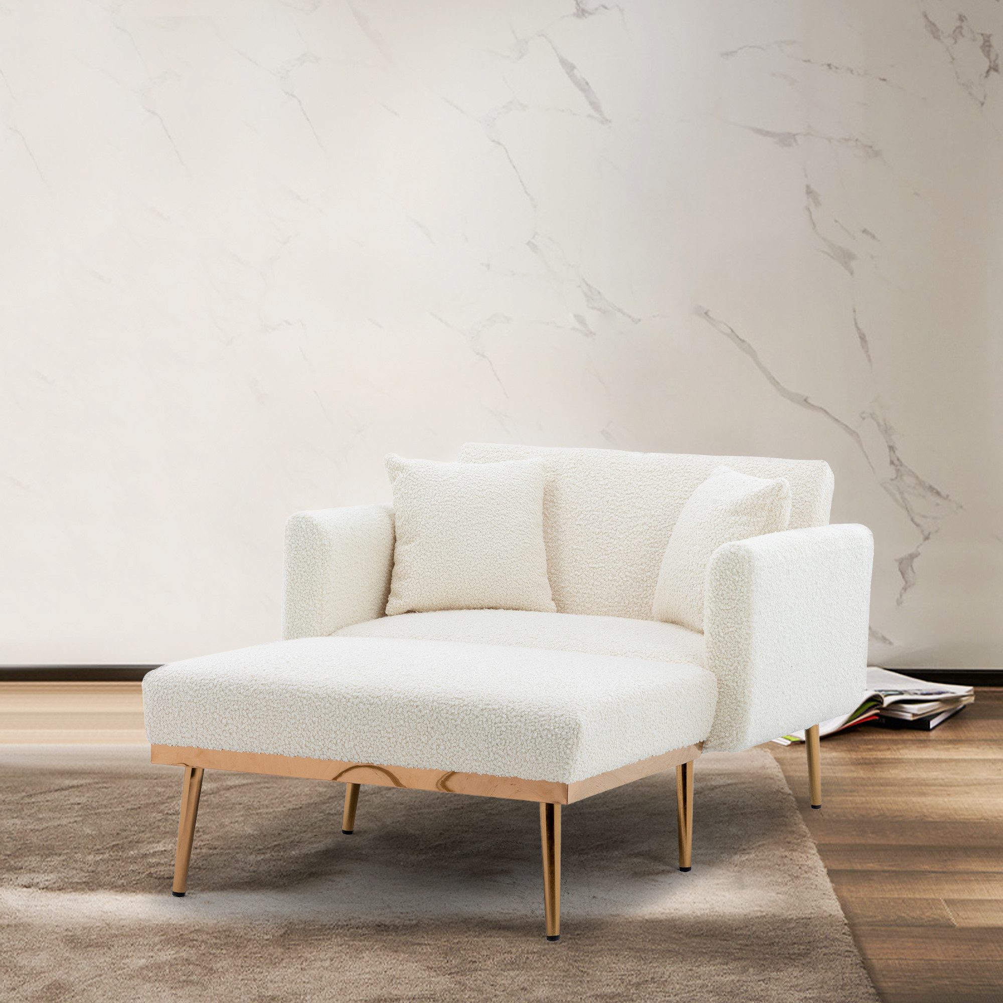 HAUSS SPOLE Sofa sessel mit schlaffunktion,verstellbare Schlafsofa wohnzimmer,weiß, Verstellbarer Ruhesessel mit 3 Positionen, Komfortable Polsterung, Armlehnen und Kissen