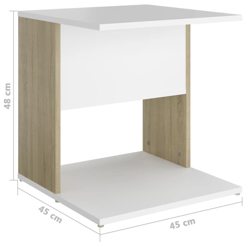 furnicato Beistelltisch Weiß und Sonoma-Eiche (1-St) cm Holzwerkstoff 45x45x48