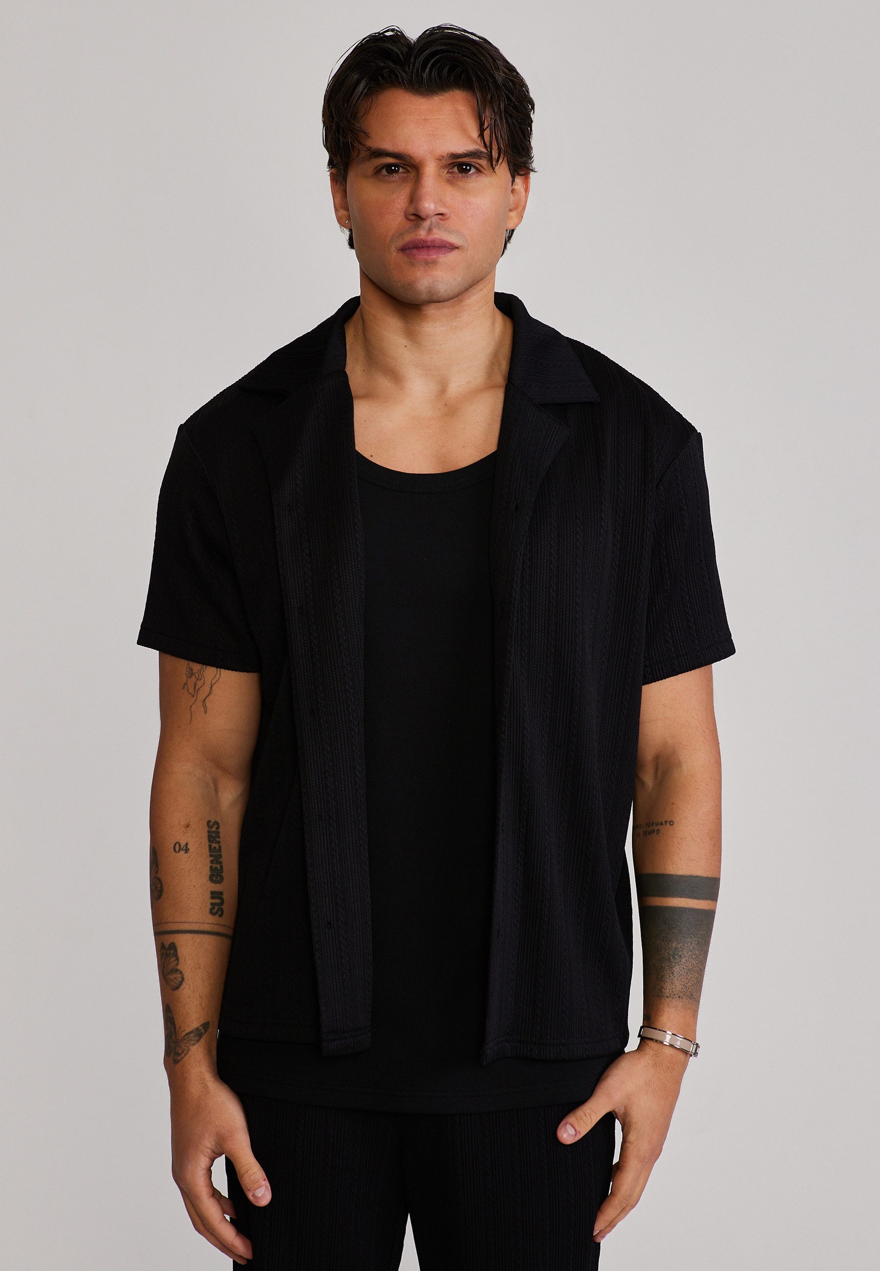 Siksilk Kurzarmhemd SikSilk Herren Schwarz Textured Shirt