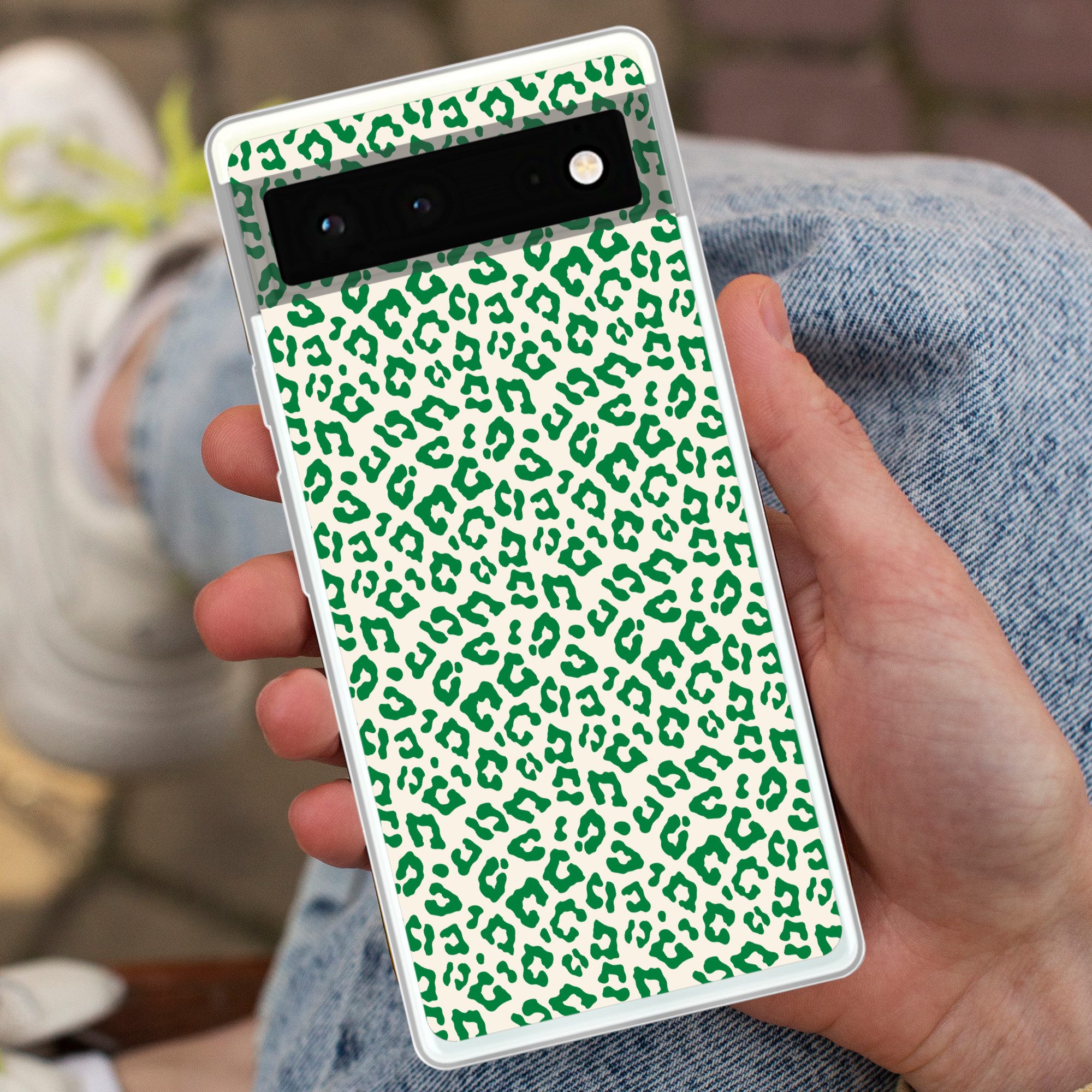 MuchoWow Handyhülle für Google Pixel 6 Pantherdruck - Grün - Beige - Tierdruck, Handy Case, Silikon, Bumper Case Dünn