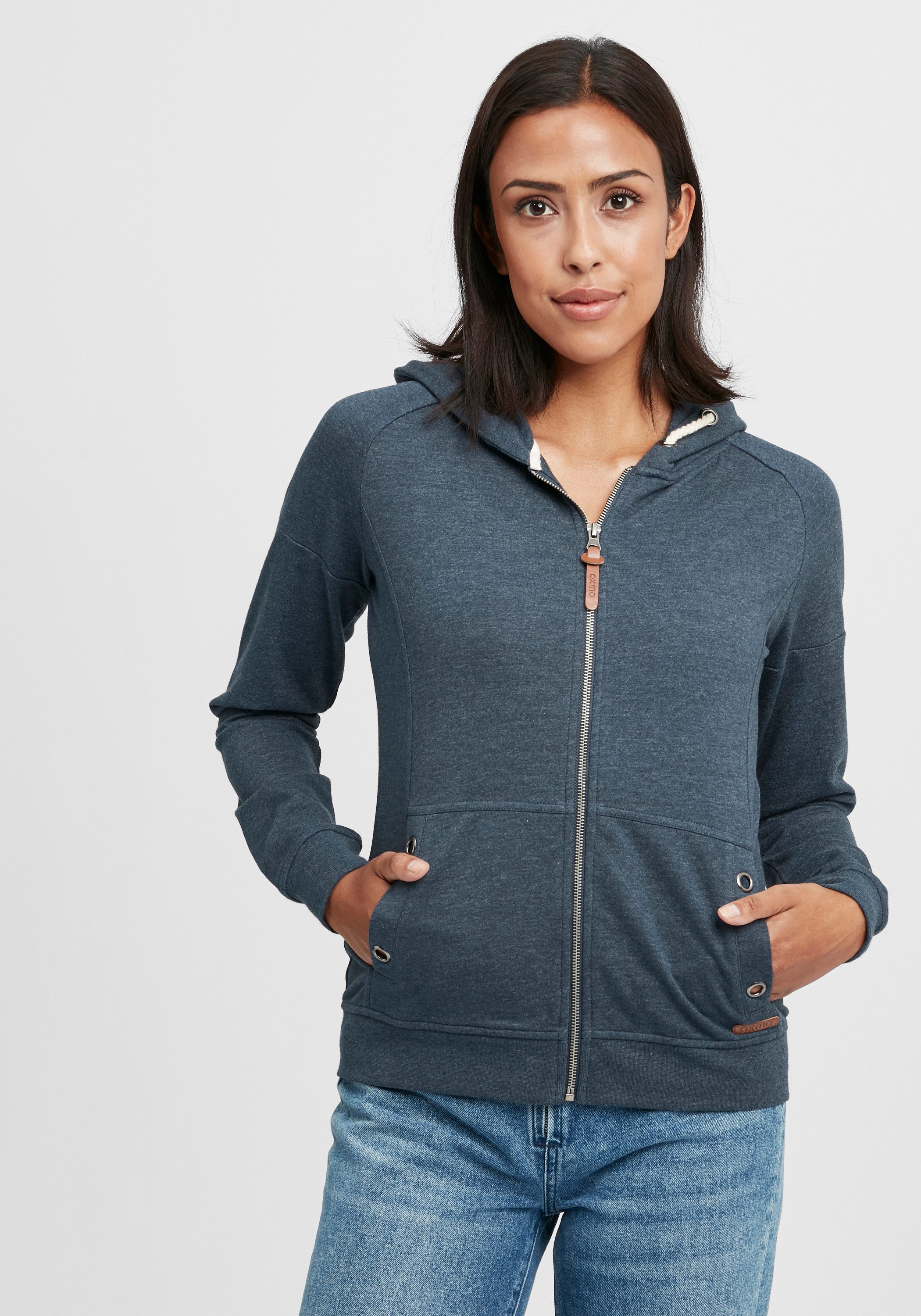 OXMO Kapuzensweatjacke OXMandy Sweatshirtjacke mit Ösen- und Kordeldetails