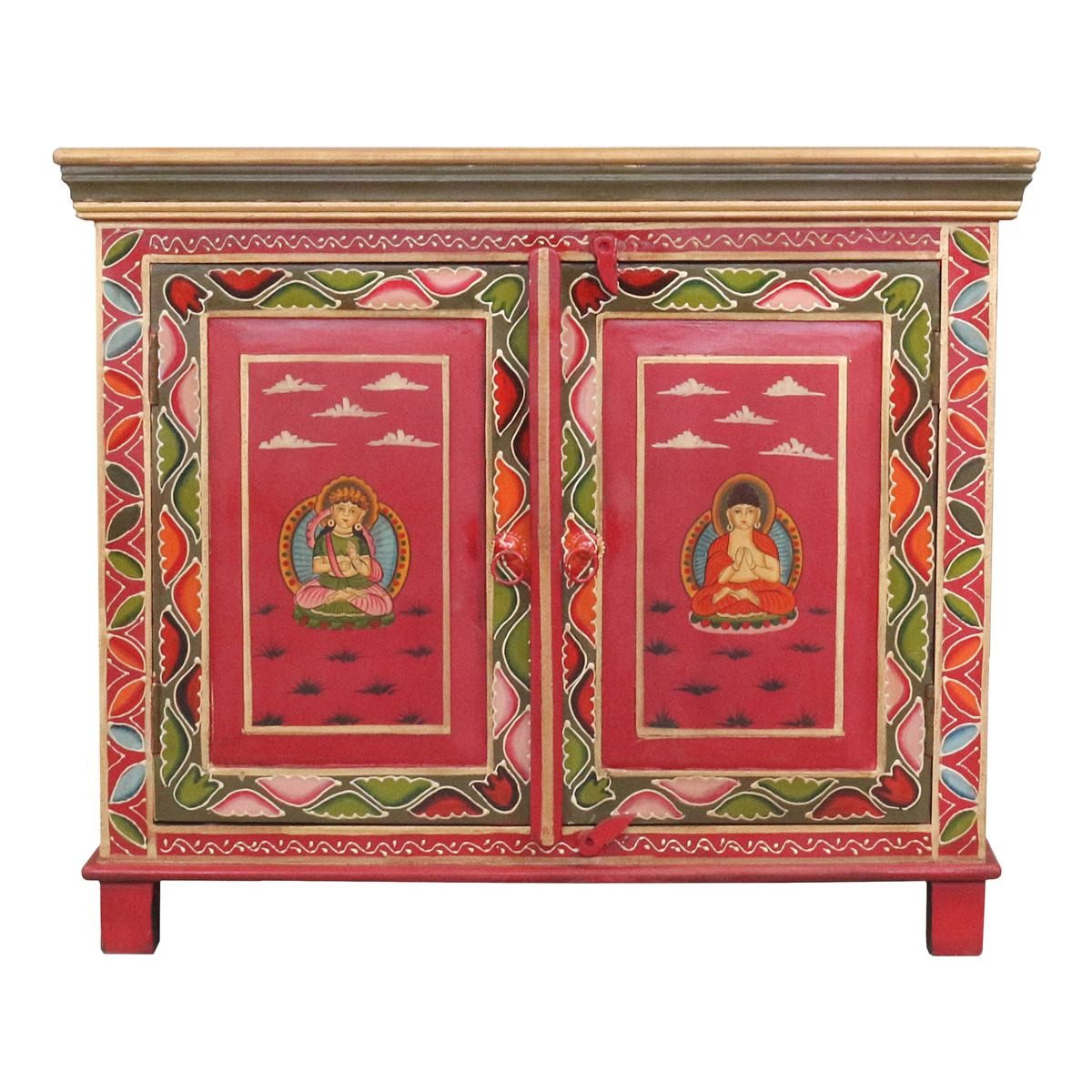 Oriental Galerie Mehrzweckschrank Tibet Wandschrank Kunzang Rot - Grün 76 cm. € 407,93