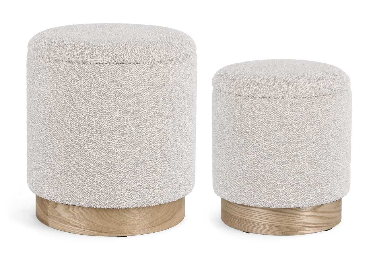 Feeling4Home Pouf Zoya 2er-Set aus Stoff, Hellgrau