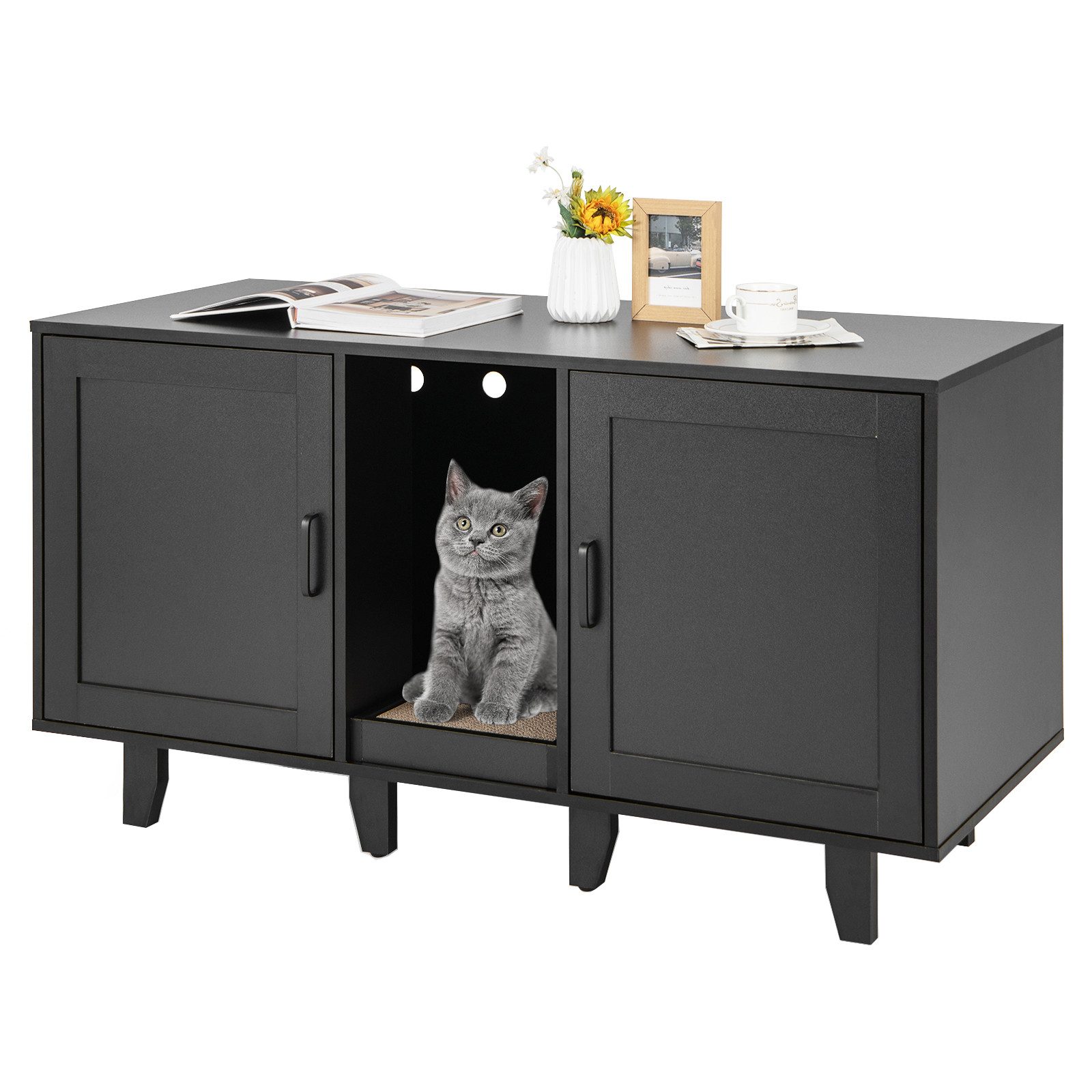 COSTWAY Tierhaus, Katzenklo Schrank, mit 2 Türen & Kratzbrett, 120 x 52 x 6 günstig online kaufen