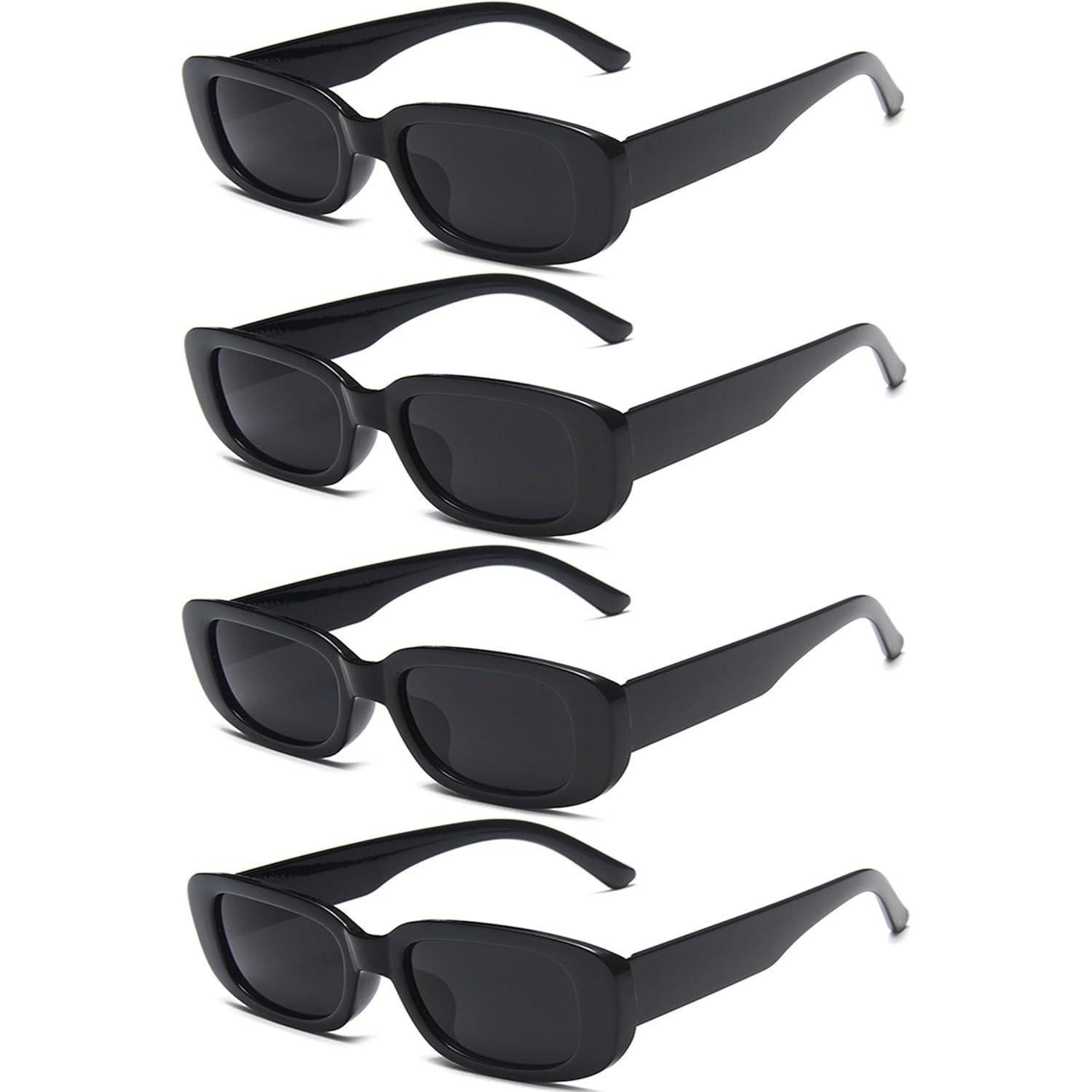 LuxusKollektion Retrosonnenbrille Sonnenbrille Rechteck Damen Retro 90er Vintage Quadrat 4 Pack Black