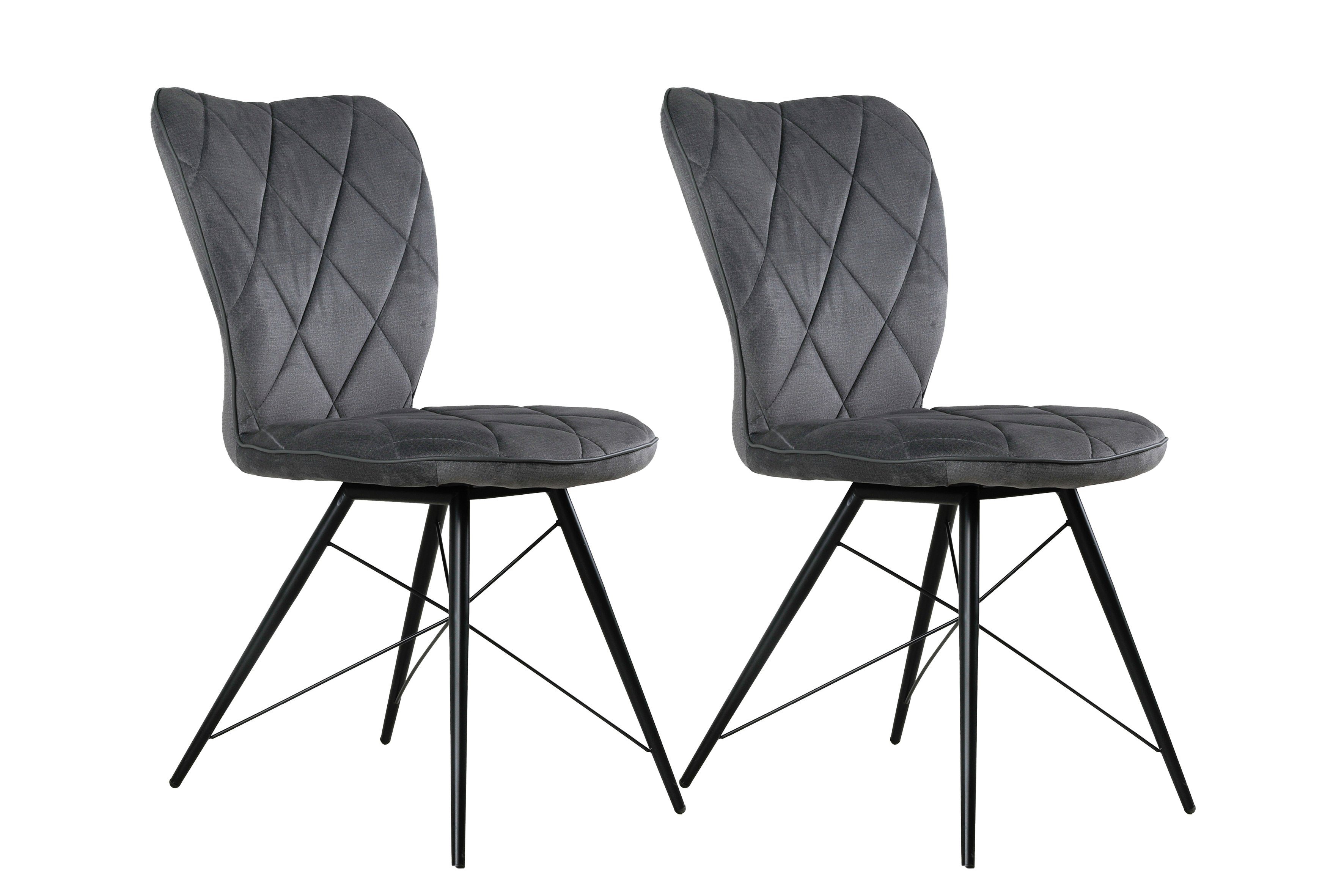 byLIVING Stuhl SUNNY (2er-Set), Gestell in schwarz, Webstoff- oder Samtstoffbezug in grau mit Steppung