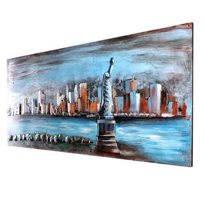 Home4Living Metallbild Wandbild Relief Unikat Motivbild handgefertigt, Skyline New York, 3D Effekt