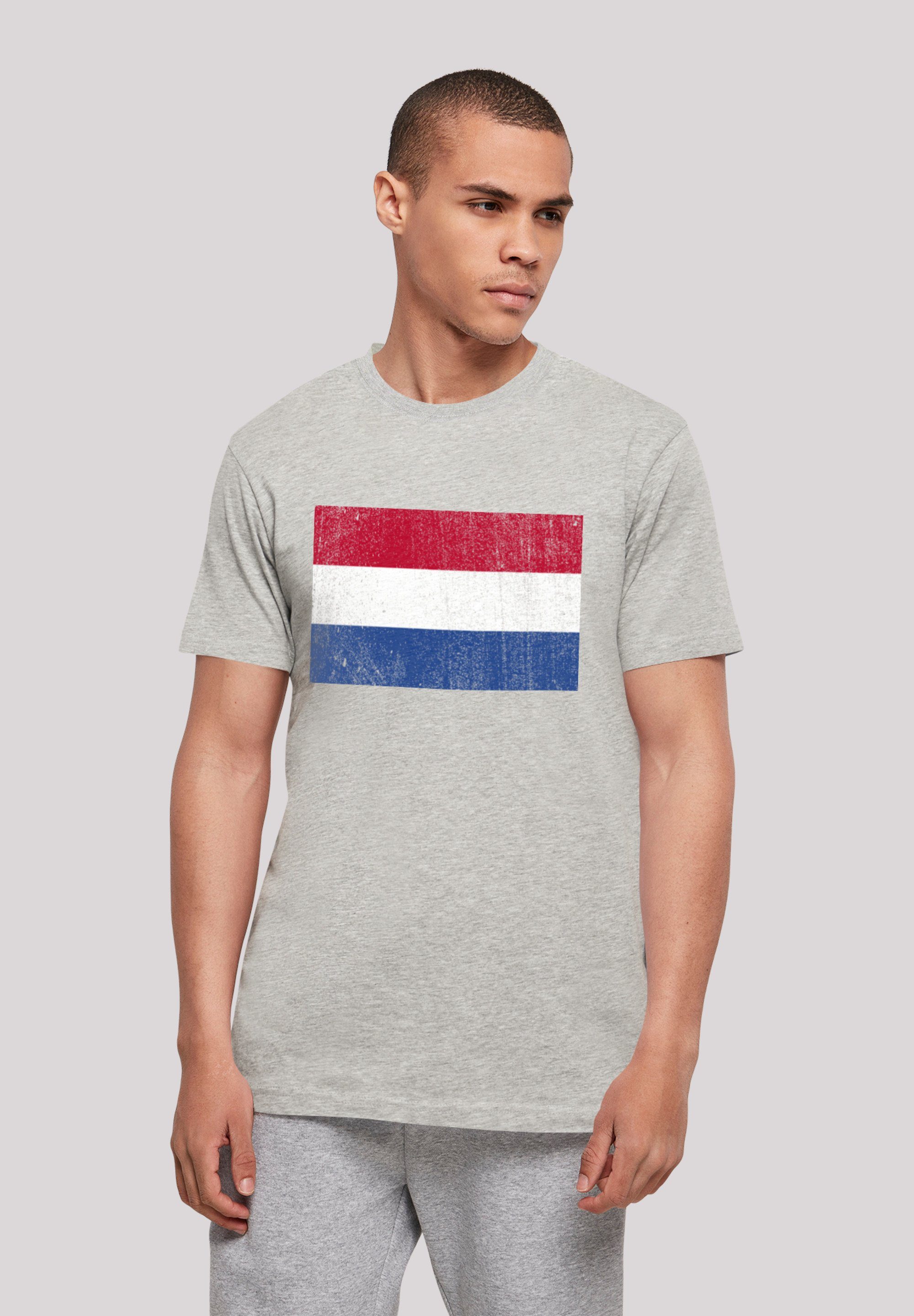 F4NT4STIC T-Shirt Niederlande Holland Flagge distressed Print heather grey