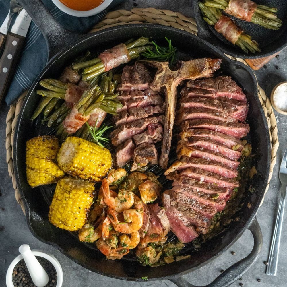 BBQ-Toro Grillpfanne Gusseisen Bratpfanne, Ø 29cm, Mit Griff, Stiel, 2 Ausgießer, gerippt, Gusseisen