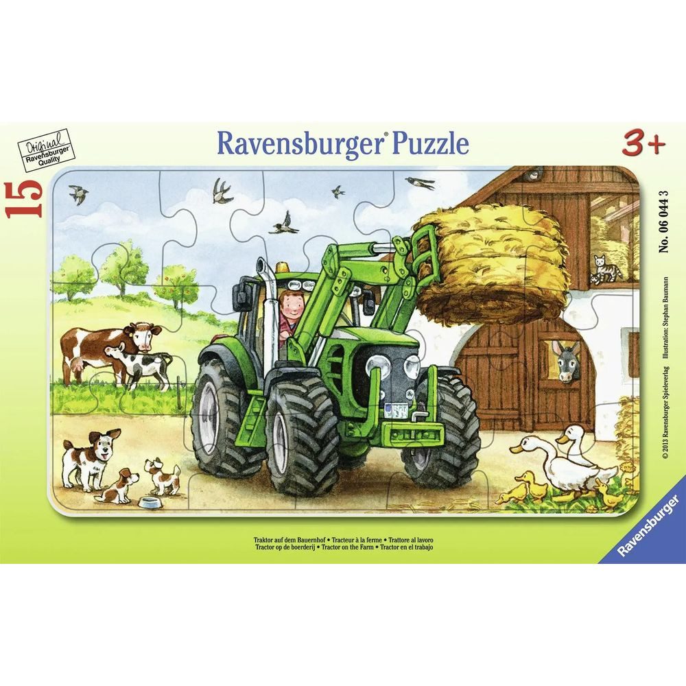 Ravensburger Puzzle Traktor auf dem Bauernhof. Rahmenpuzzle 15 Teile, 15 Puzzleteile