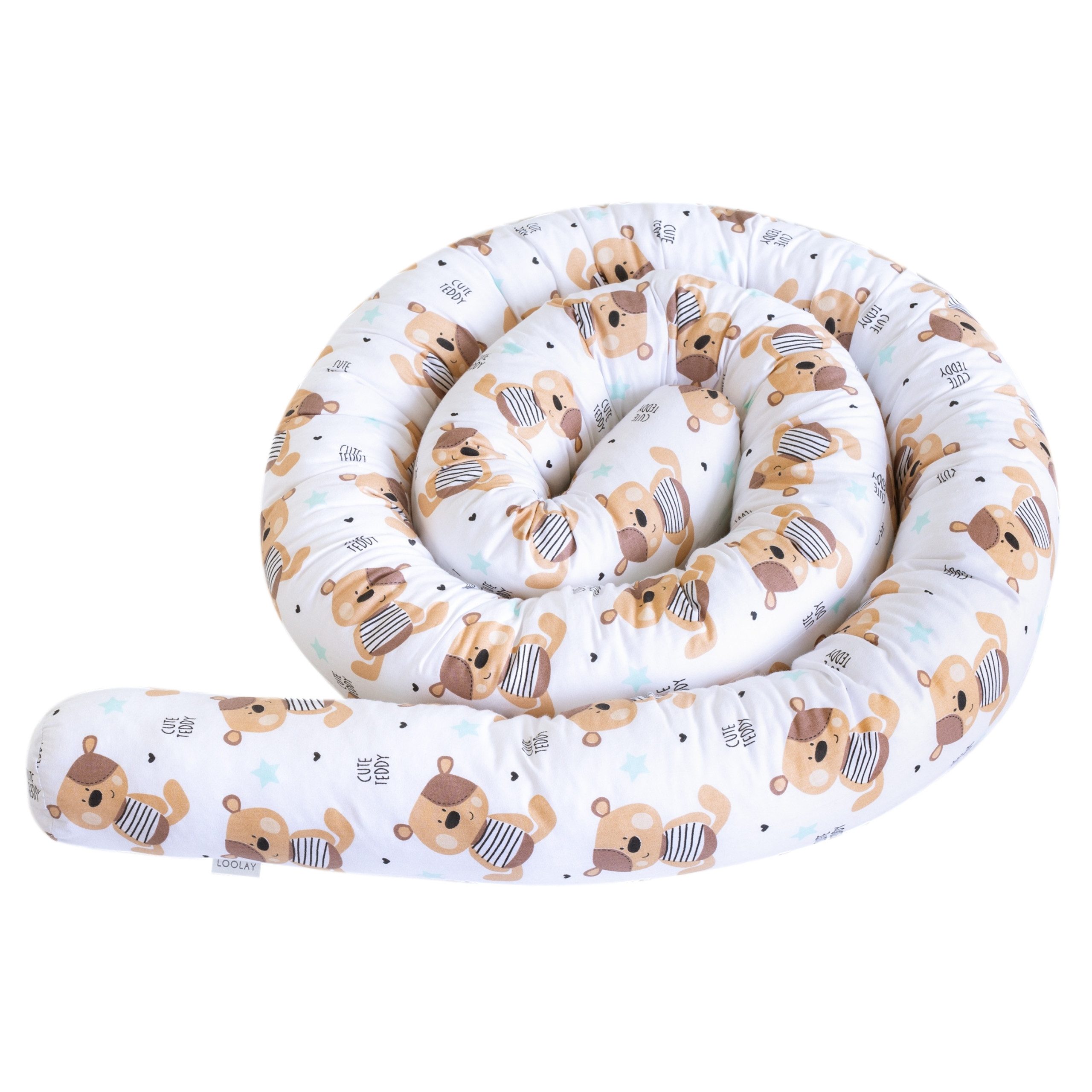 Loolay Nestchenschlange TEDDY Bär Baumwolle Multifunktion Bettschlange Schlange Kinderzimmer, (Bettumrandung Krabbeldecke Babybett Umrandung Schlange Bett Kopfschutz, Zierkissen Bettrolle Dekokissen Zugluftstopper - Babyshower GESCHENK), LOOLAY® - 100% Europäische Stoffe und Kleinserien-Nähen!
