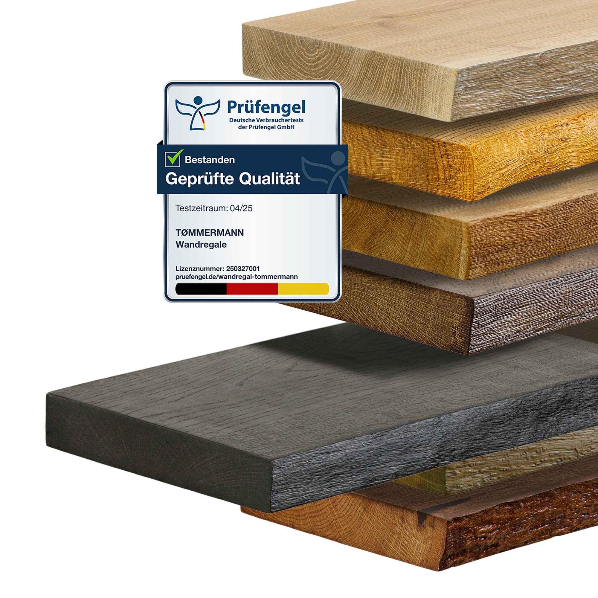 tømmermann Wandregal Schweberegal Holzregal mit Baumkante - Hängeregal aus Massivholz Eiche, Komplett-Set
