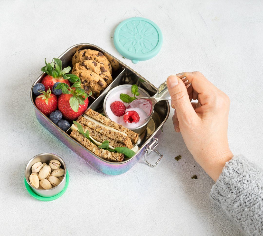 LEKKABOX Lunchbox Dipper, 2er Set - Mini Kleine Edelstahl Soßen Dressing Behälter, Auslaufsicher, sogar bei flüssigen Dressings