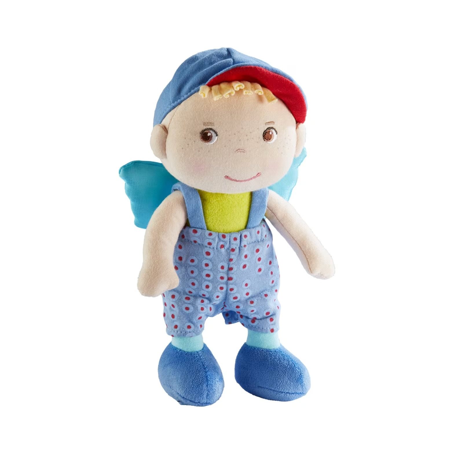 Haba Stoffpuppe Schutzengel Frido 20 cm Puppe mit Flügel Weichpuppe hellblau (Set, 1-tlg., 1), weiche, anschmiegsame erste Puppe
