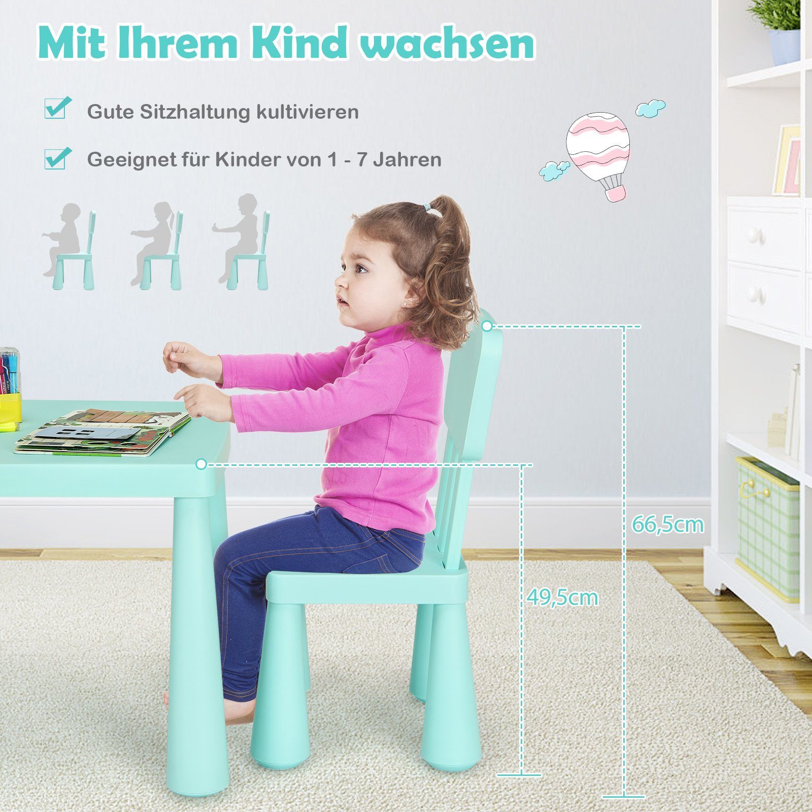 COSTWAY Kindersitzgruppe 3 TLG. Kindermöbel, (Kindertisch mit 2 Stühlen) günstig online kaufen